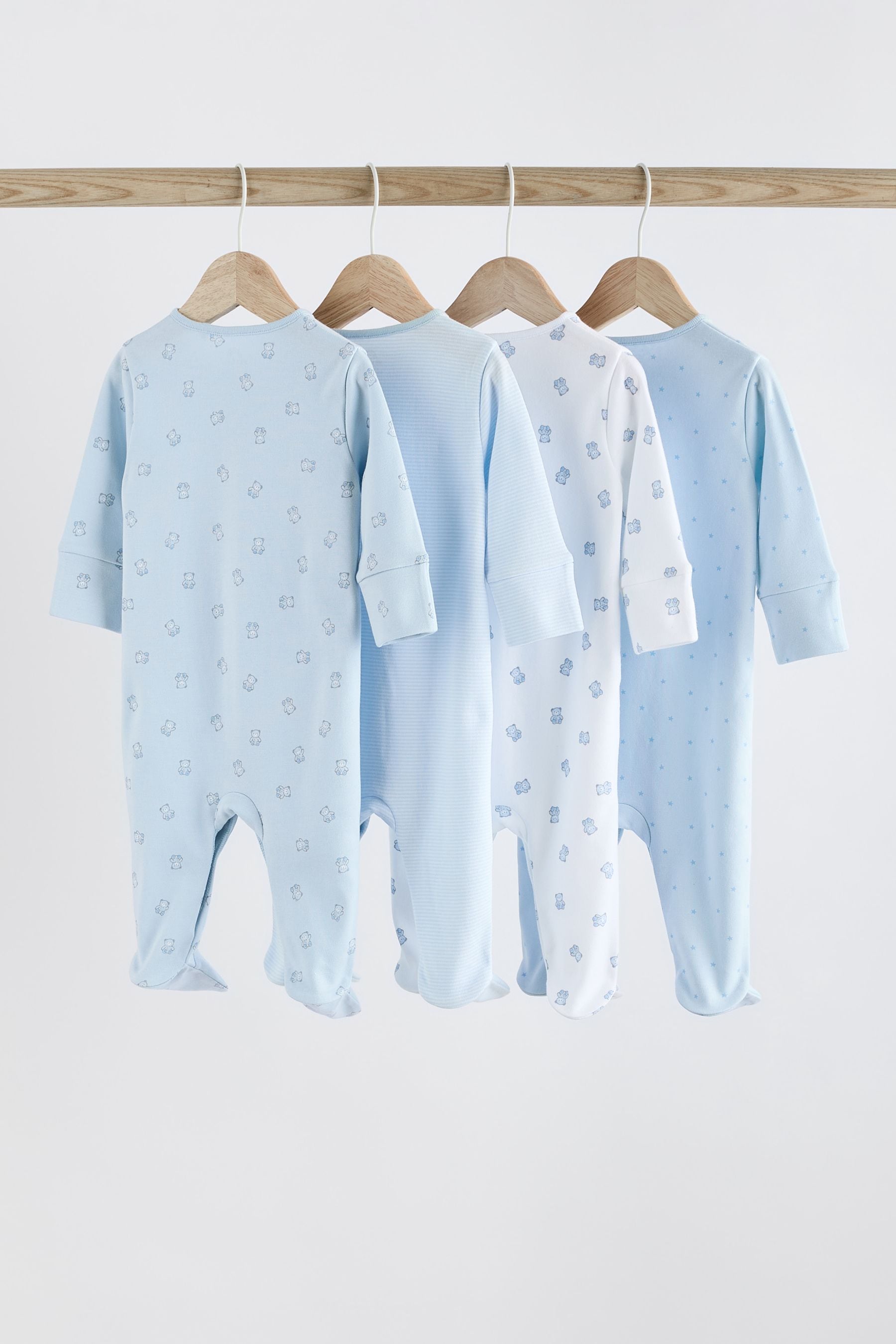 Blue 4 Pack Baby Bear Cotton Sleepsuit (0-2yrs)