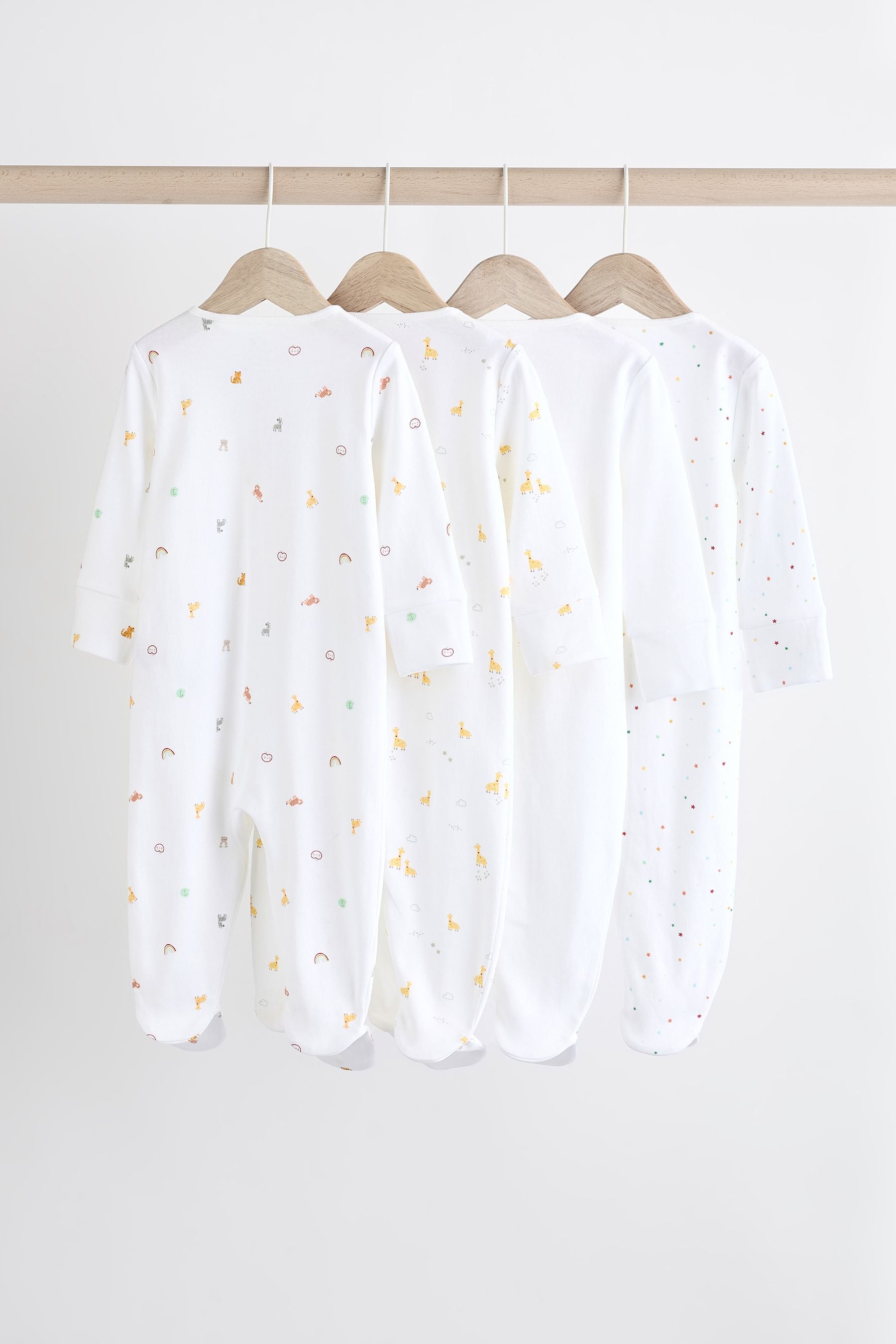 White Bright Character 4 Pack Baby Sleepsuits (0-2yrs)