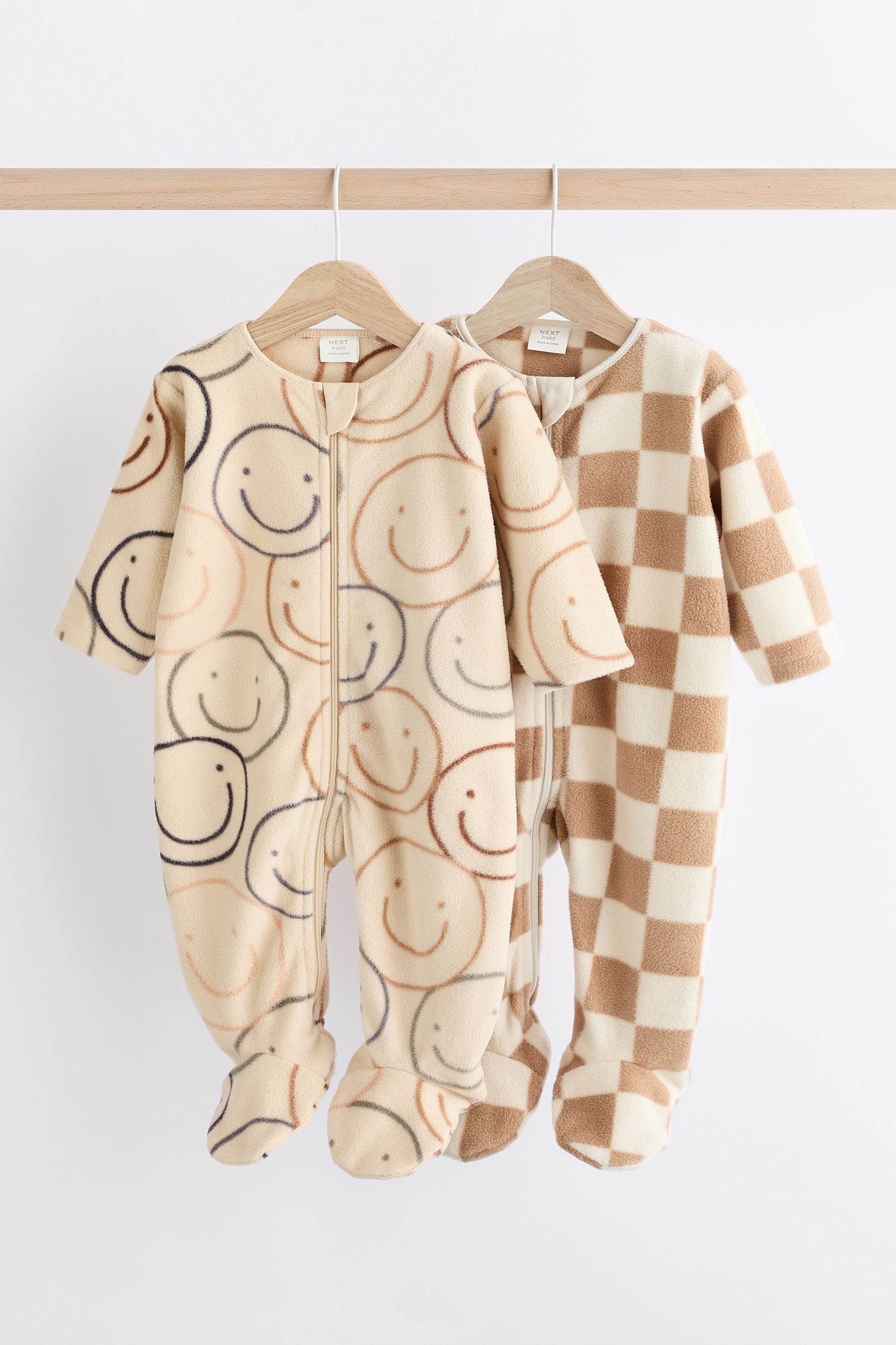 Neutral Fleece Sleepsuits 2 Pack