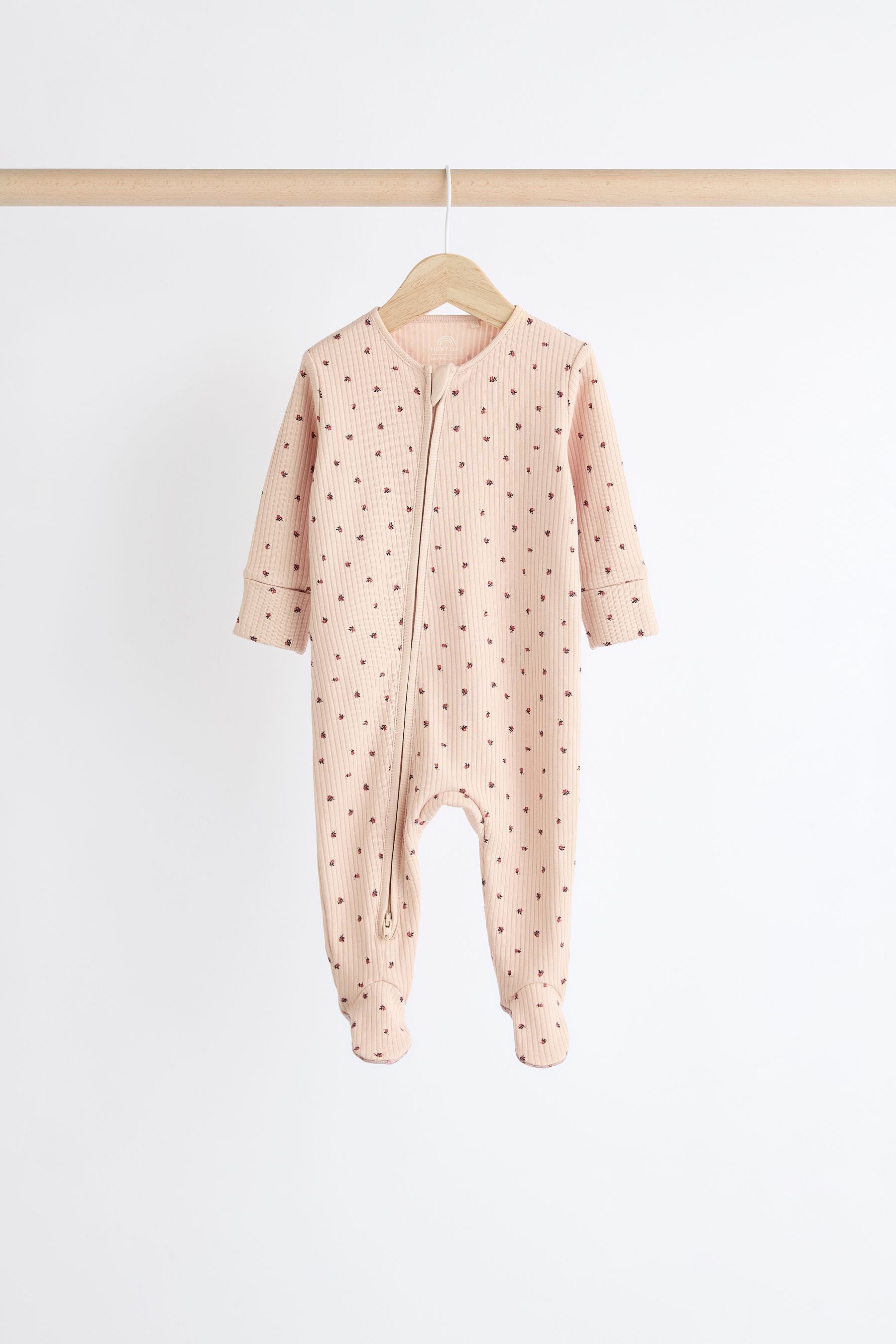 Caramel Brown Baby Two Way Zip Cotton Sleepsuits 5 Pack (0-2yrs)