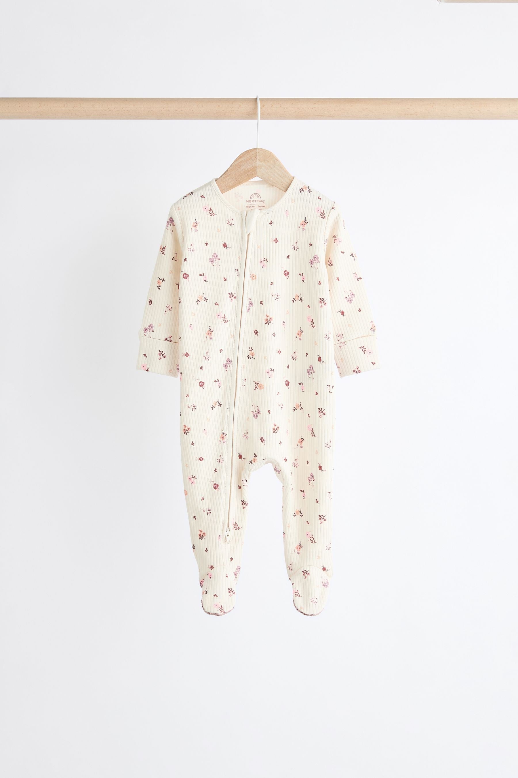 Caramel Brown Baby Two Way Zip Cotton Sleepsuits 5 Pack (0-2yrs)