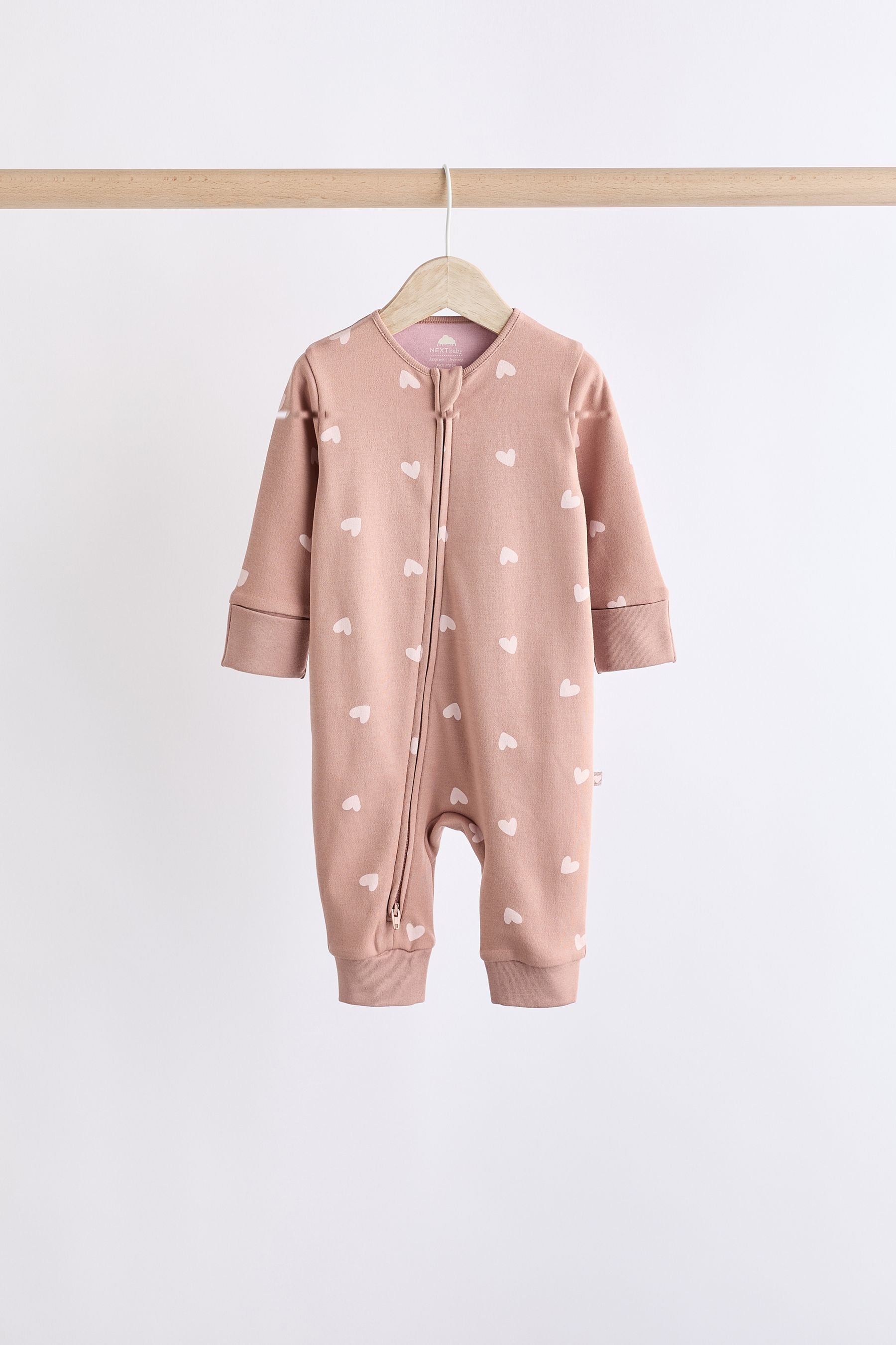 Brown/Pink 4 Pack Baby Two Way Zip 100% Cotton Sleepsuit (0mths-3yrs)