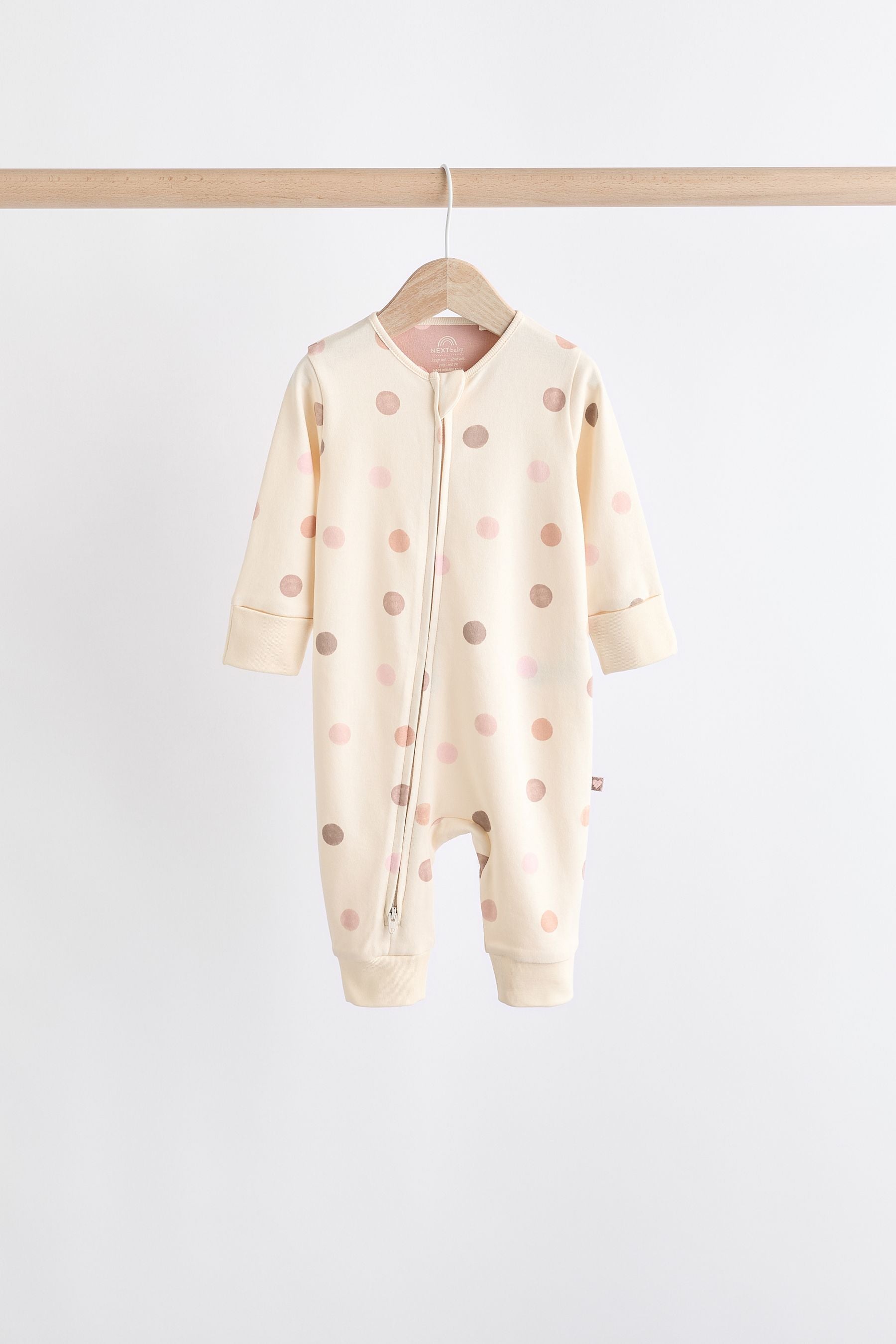 Brown/Pink 4 Pack Baby Two Way Zip 100% Cotton Sleepsuit (0mths-3yrs)