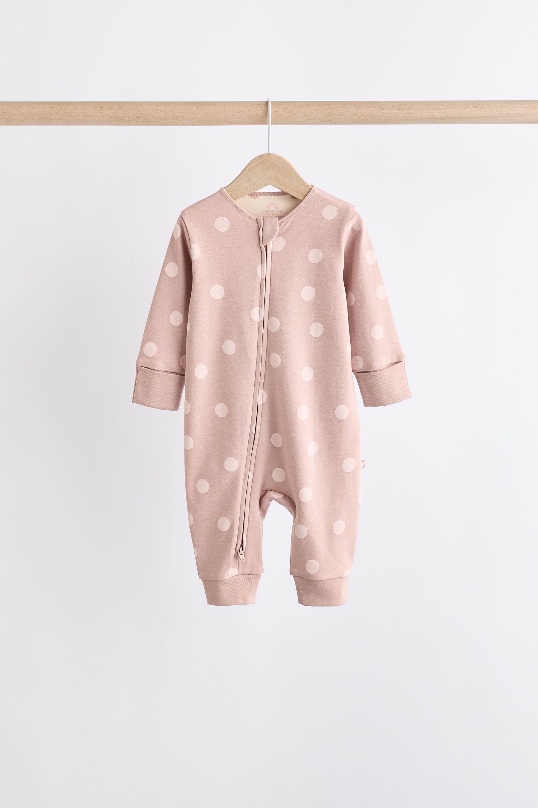 Brown/Pink 4 Pack Baby Two Way Zip 100% Cotton Sleepsuit (0mths-3yrs)