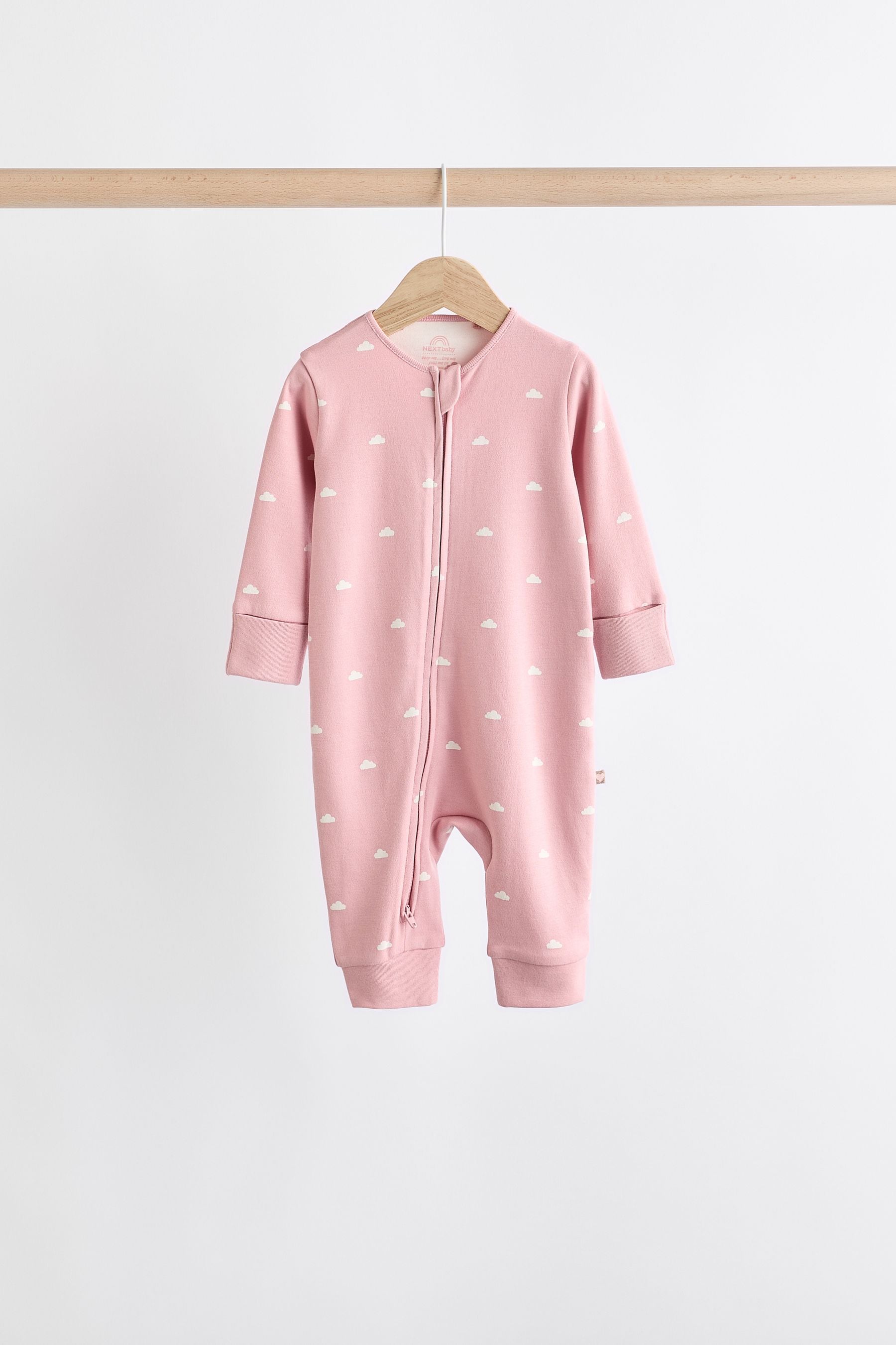 Brown/Pink 4 Pack Baby Two Way Zip 100% Cotton Sleepsuit (0mths-3yrs)