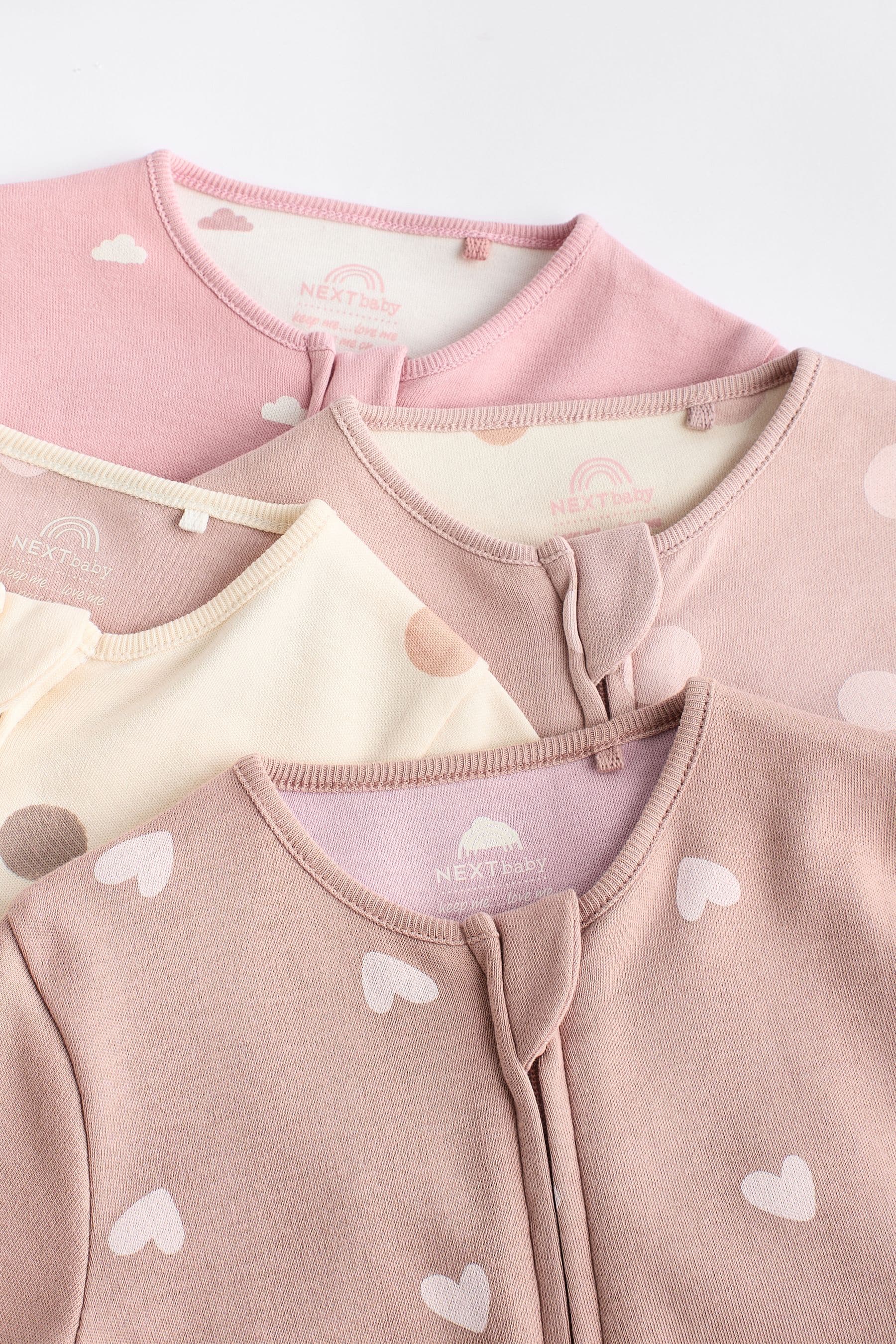 Brown/Pink 4 Pack Baby Two Way Zip 100% Cotton Sleepsuit (0mths-3yrs)