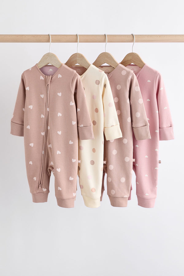 Brown/Pink Two Way Zip 100% Cotton Baby Sleepsuits (0mths-3yrs)