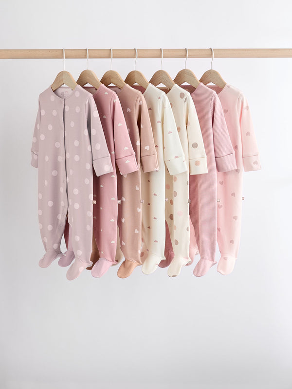 Pink 7 Pack Baby Sleepsuits (0mths-3yrs)