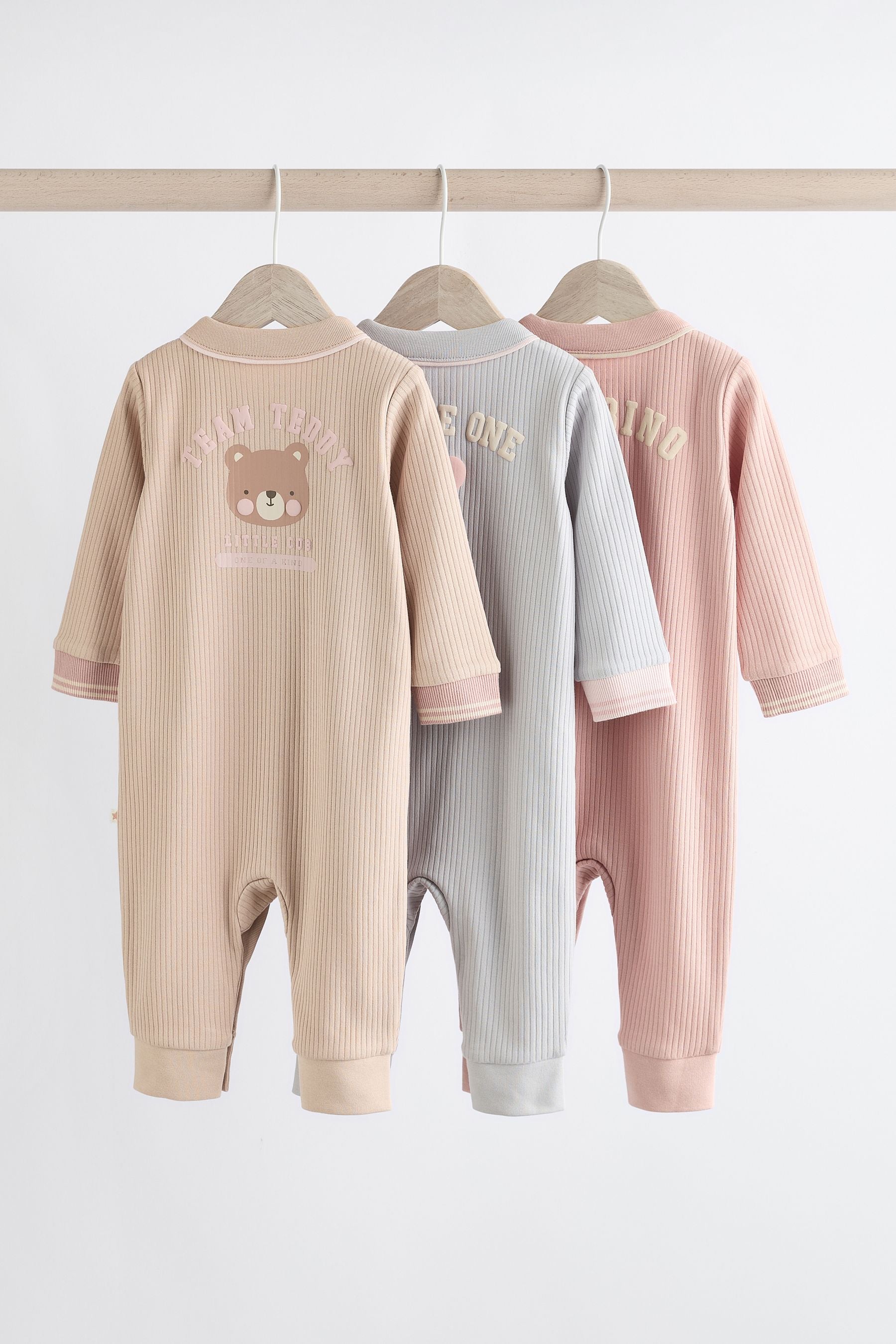 Pink/Grey Baby Footless Sleepsuits 3 Pack (0mths-3yrs)