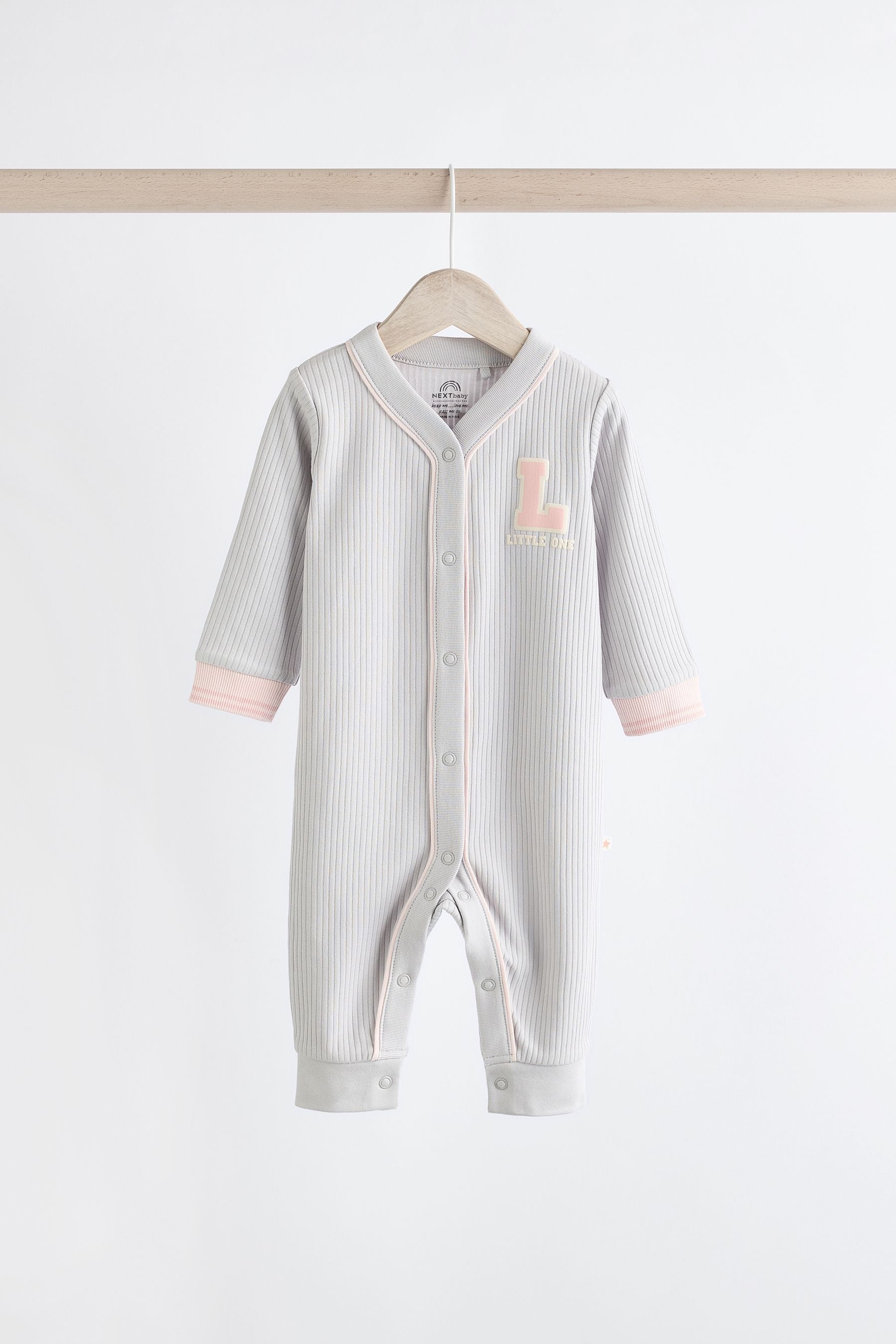 Pink/Grey Baby Footless Sleepsuits 3 Pack (0mths-3yrs)