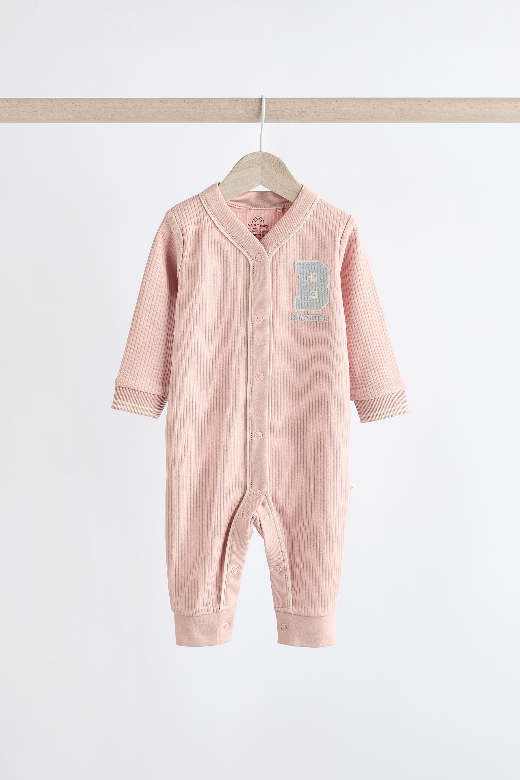 Pink/Grey Baby Footless Sleepsuits 3 Pack (0mths-3yrs)