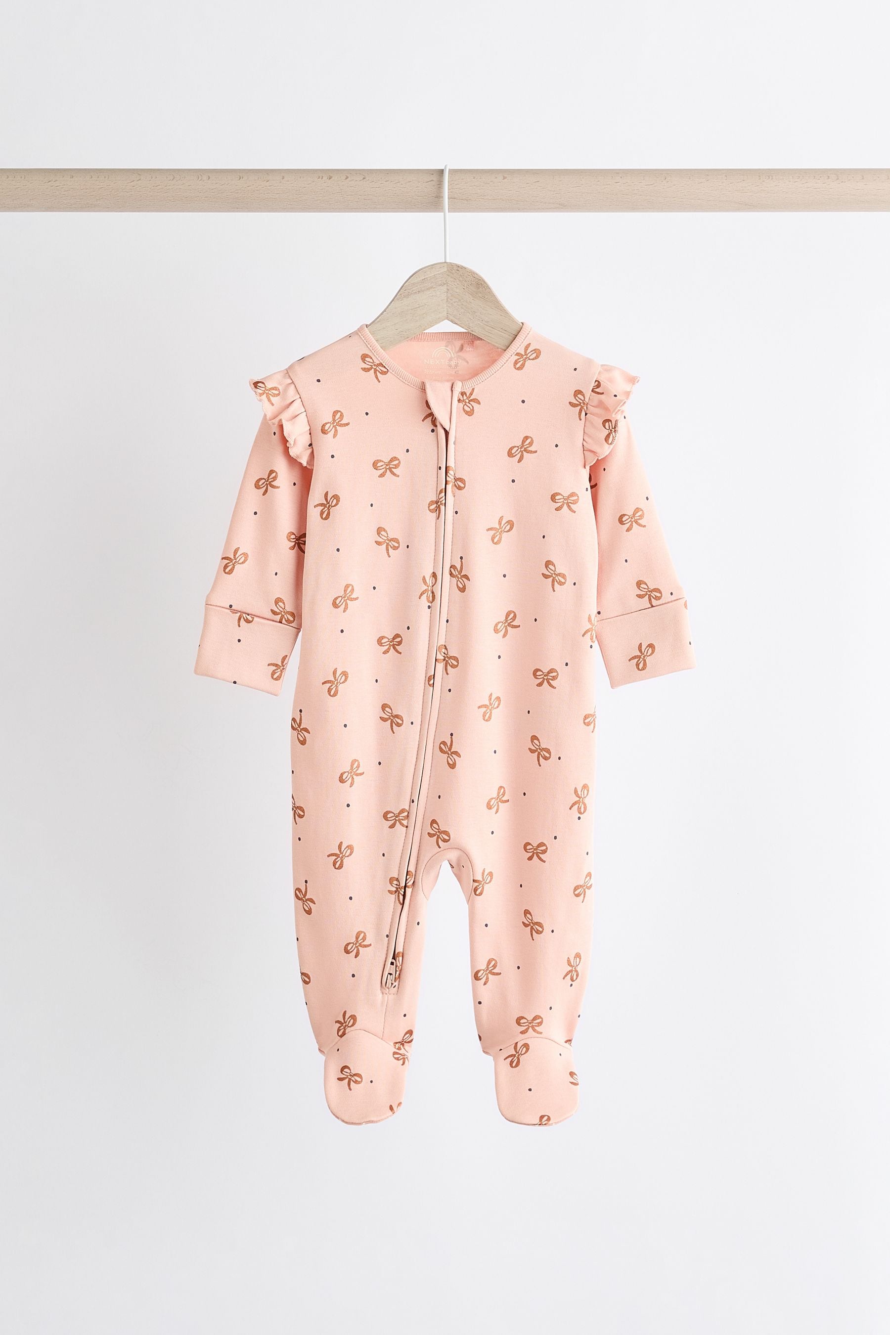 Pink Bear Two Way 100% Cotton Zip Baby Sleepsuits 3 Pack (0mths-2yrs)