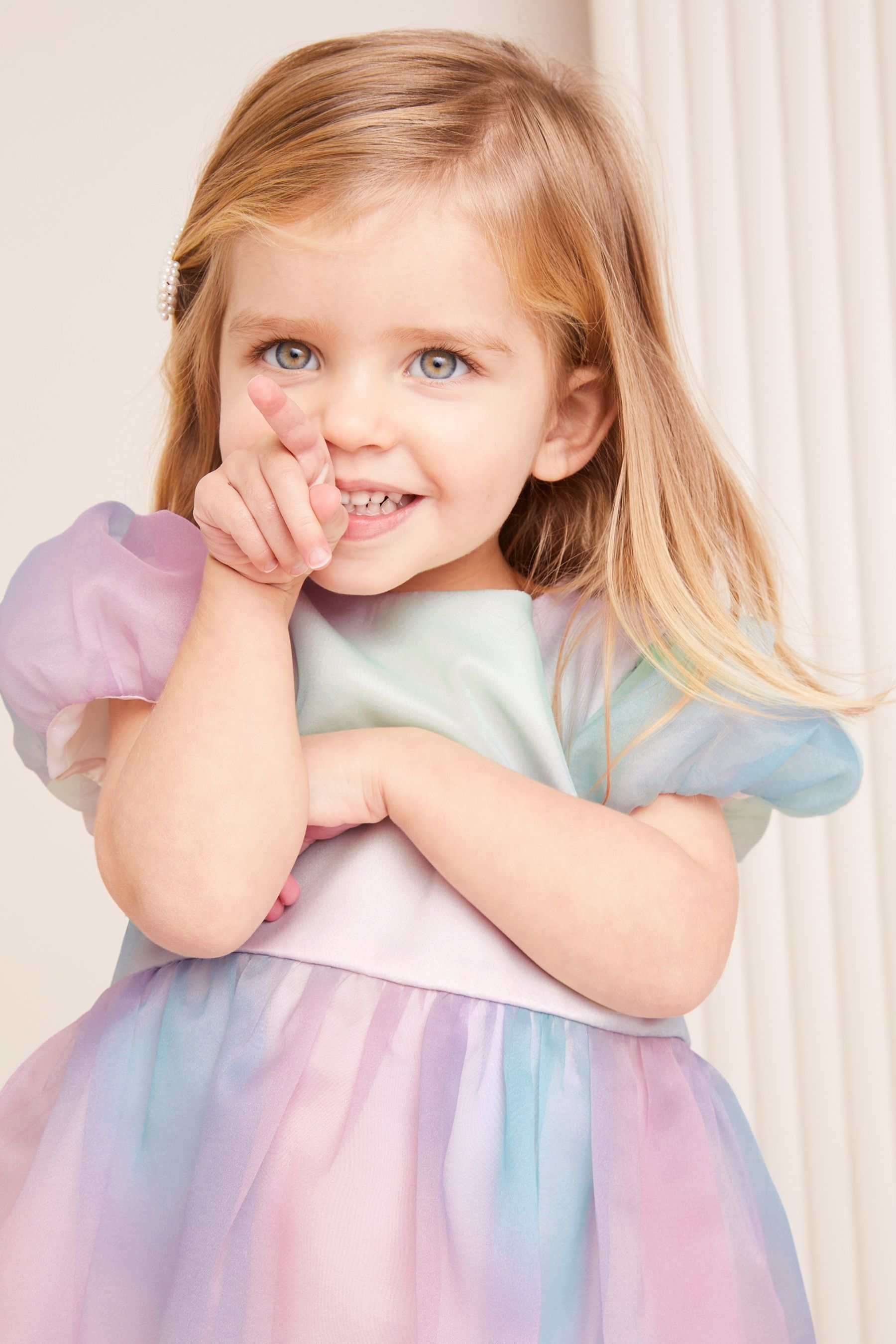 Lipsy Pink/ Blue/ Purple Rainbow Organza Occasion Dress (3mths-2yrs)