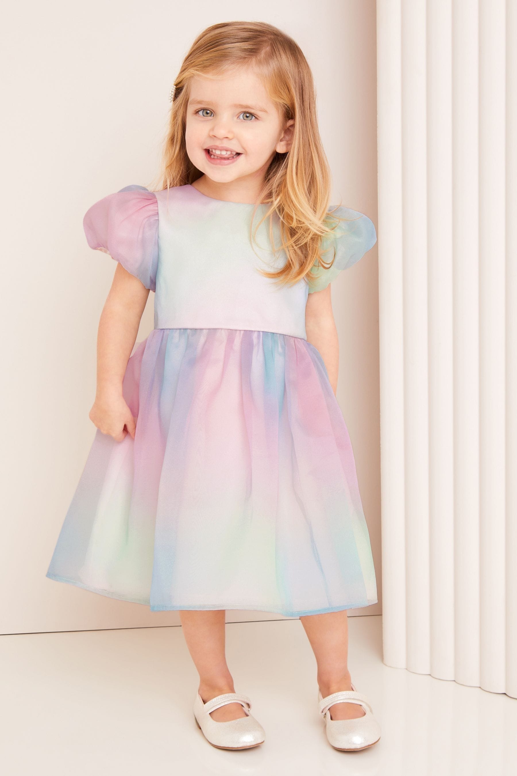 Lipsy Pink/ Blue/ Purple Rainbow Organza Occasion Dress (3mths-2yrs)