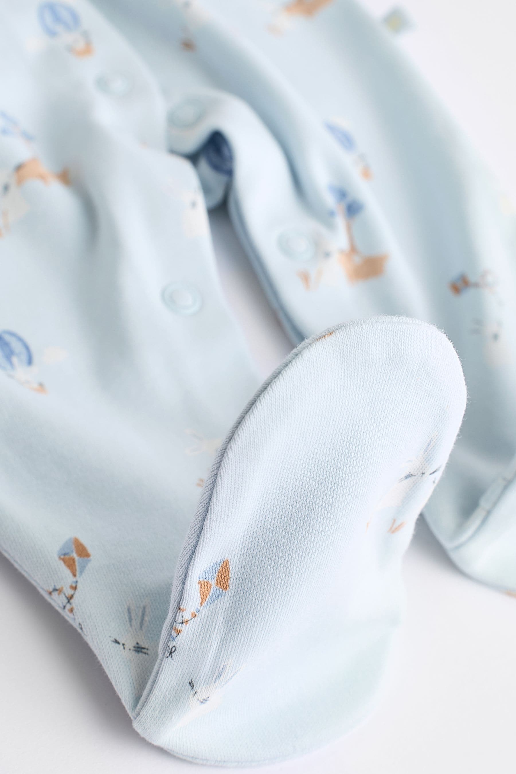 Blue Delicate Elephant Baby 100% Cotton Sleepsuits 3 Pack (0-2yrs)