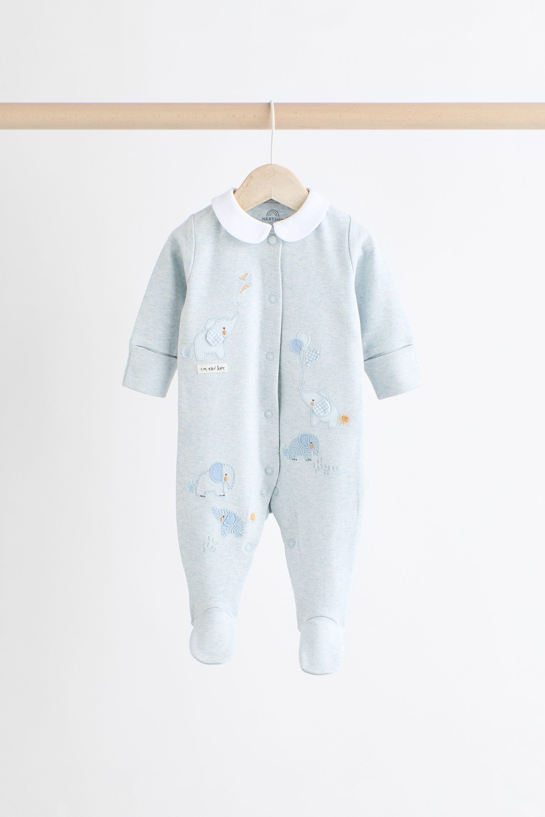 Blue Delicate Elephant Baby Sleepsuits 3 Pack (0-2yrs)