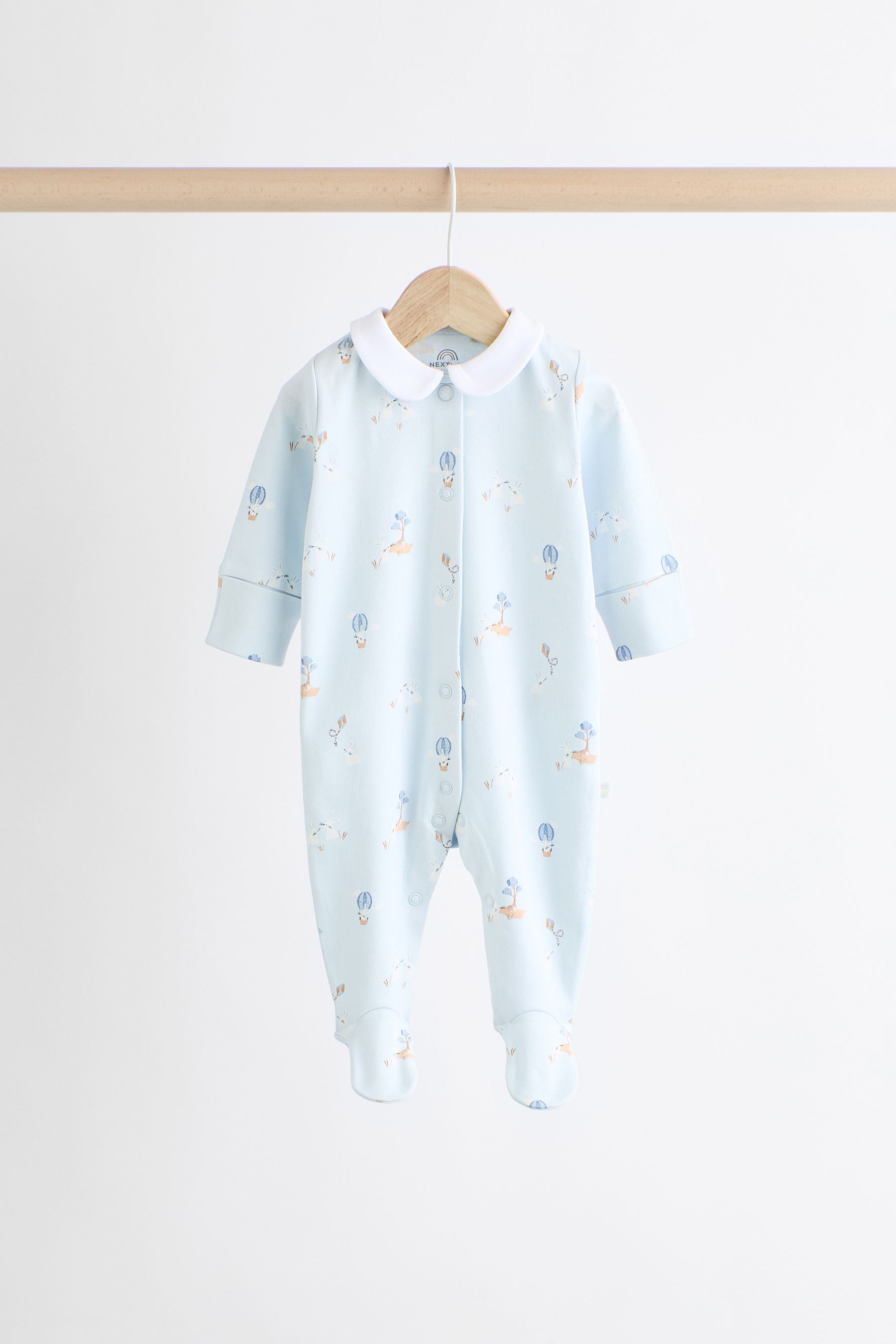 Blue Delicate Elephant Baby 100% Cotton Sleepsuits 3 Pack (0-2yrs)