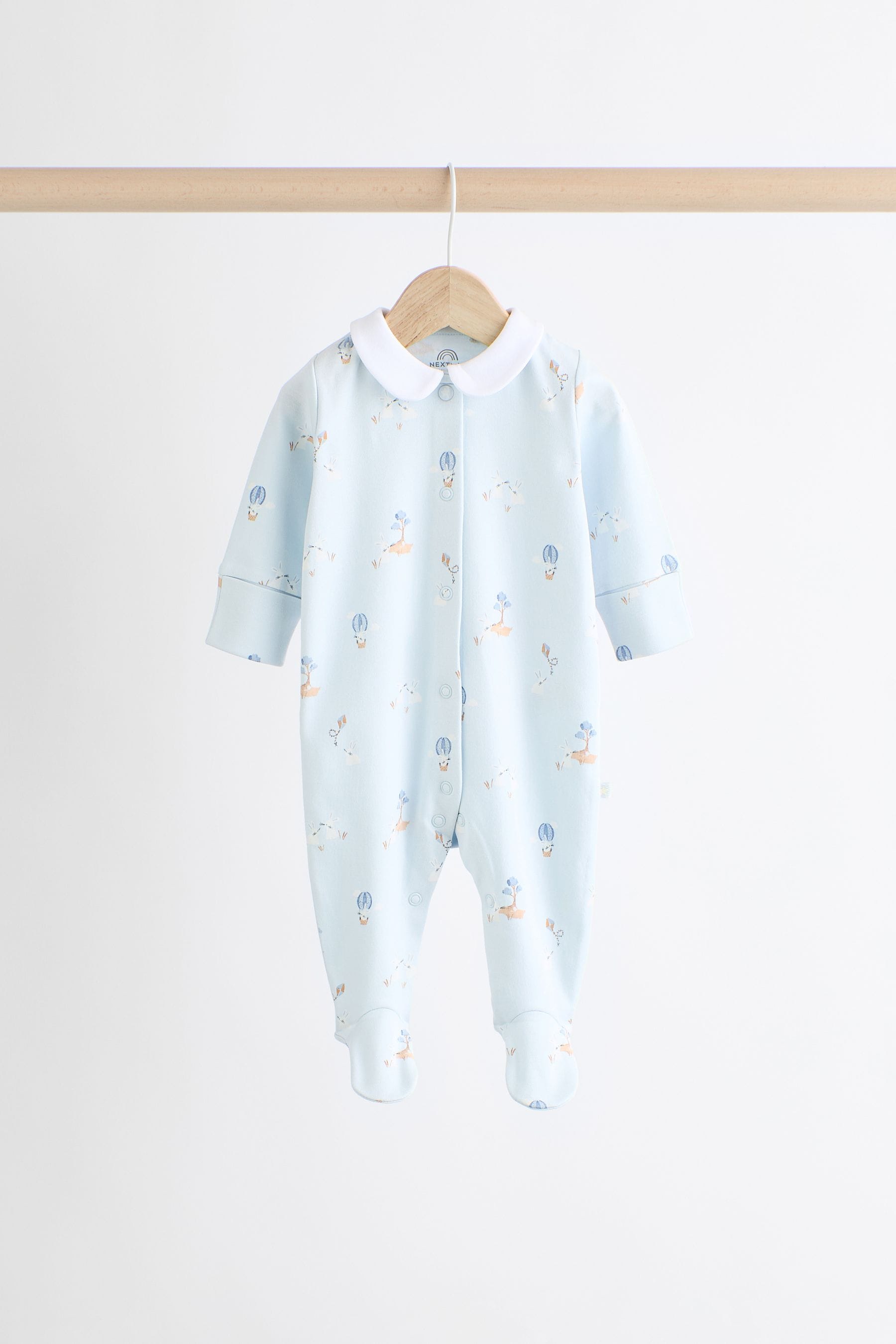 Blue Delicate Elephant Baby Sleepsuits 3 Pack (0-2yrs)