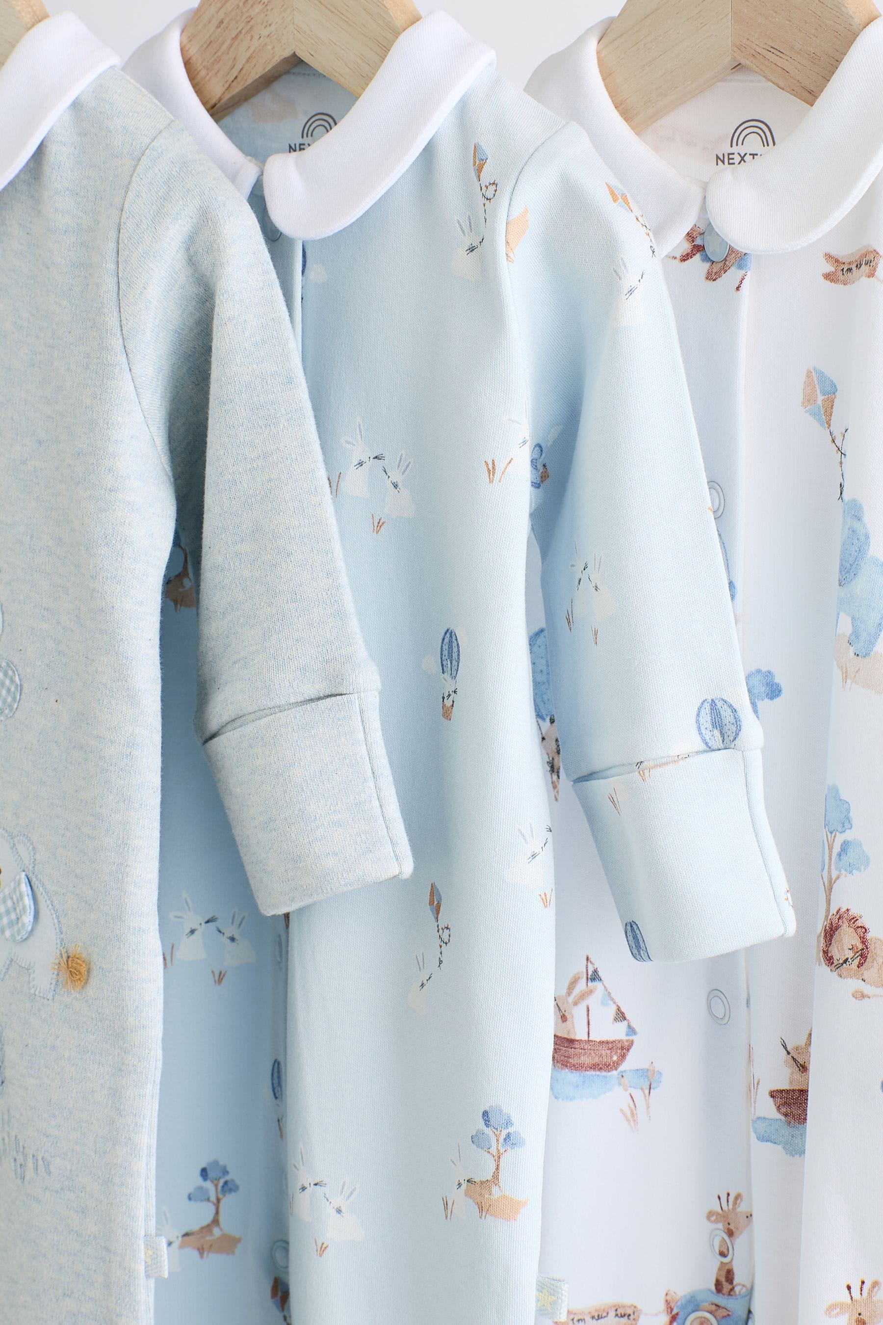 Blue Delicate Elephant Baby Sleepsuits 3 Pack (0-2yrs)