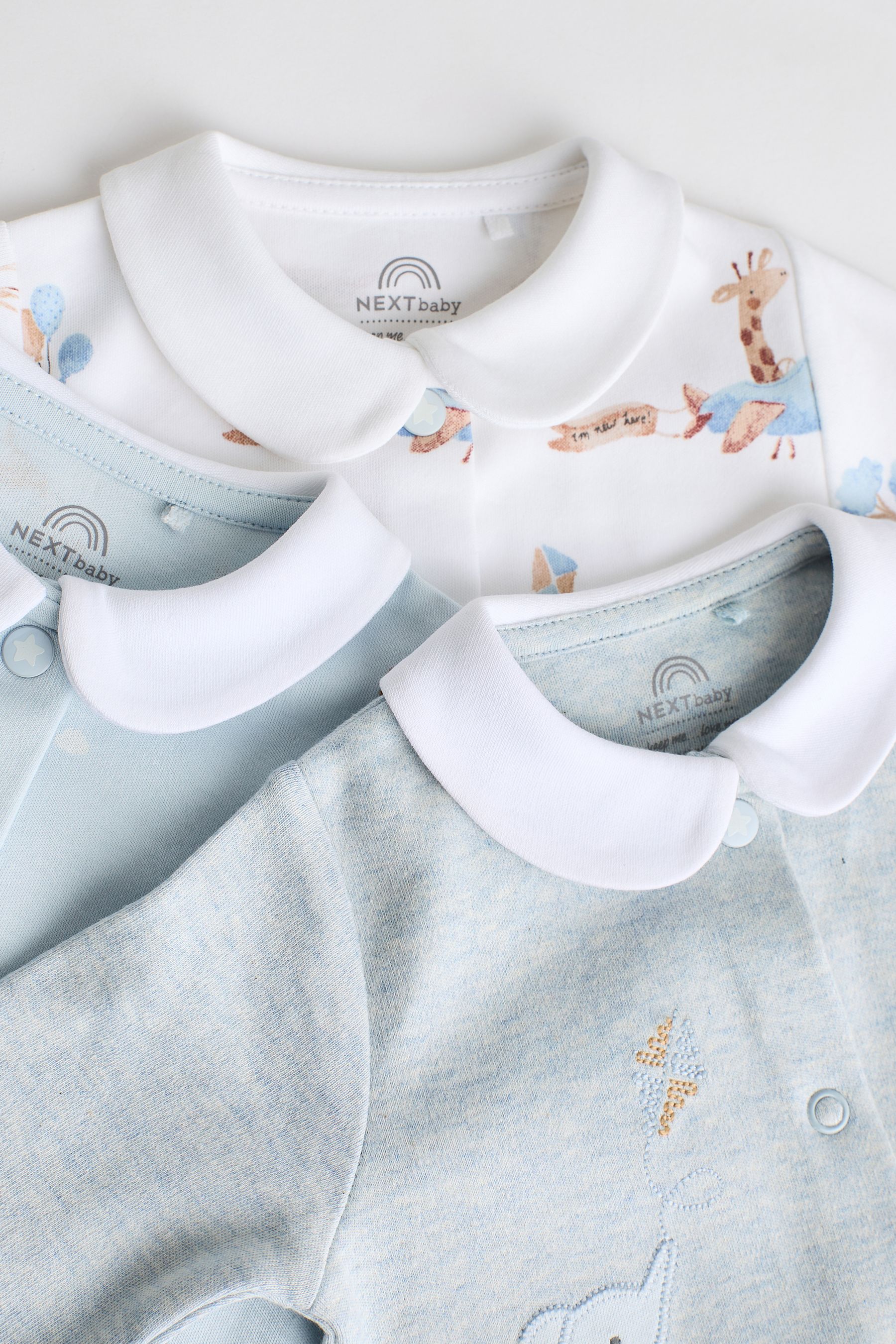 Blue Delicate Elephant Baby 100% Cotton Sleepsuits 3 Pack (0-2yrs)