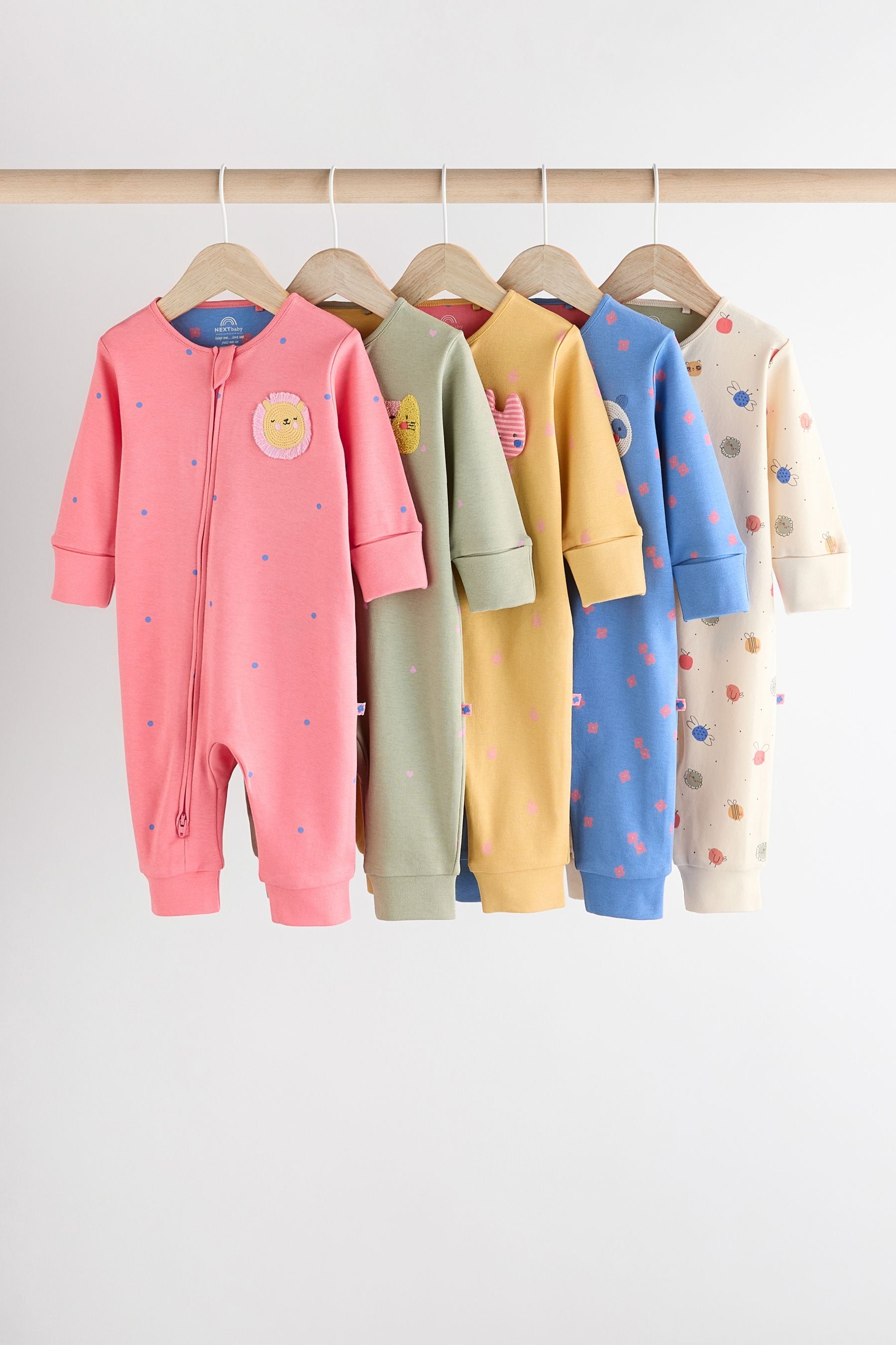 Multi Baby Footless Two Way Zipped Sleepsuits 5 Pack (0mths-3yrs)