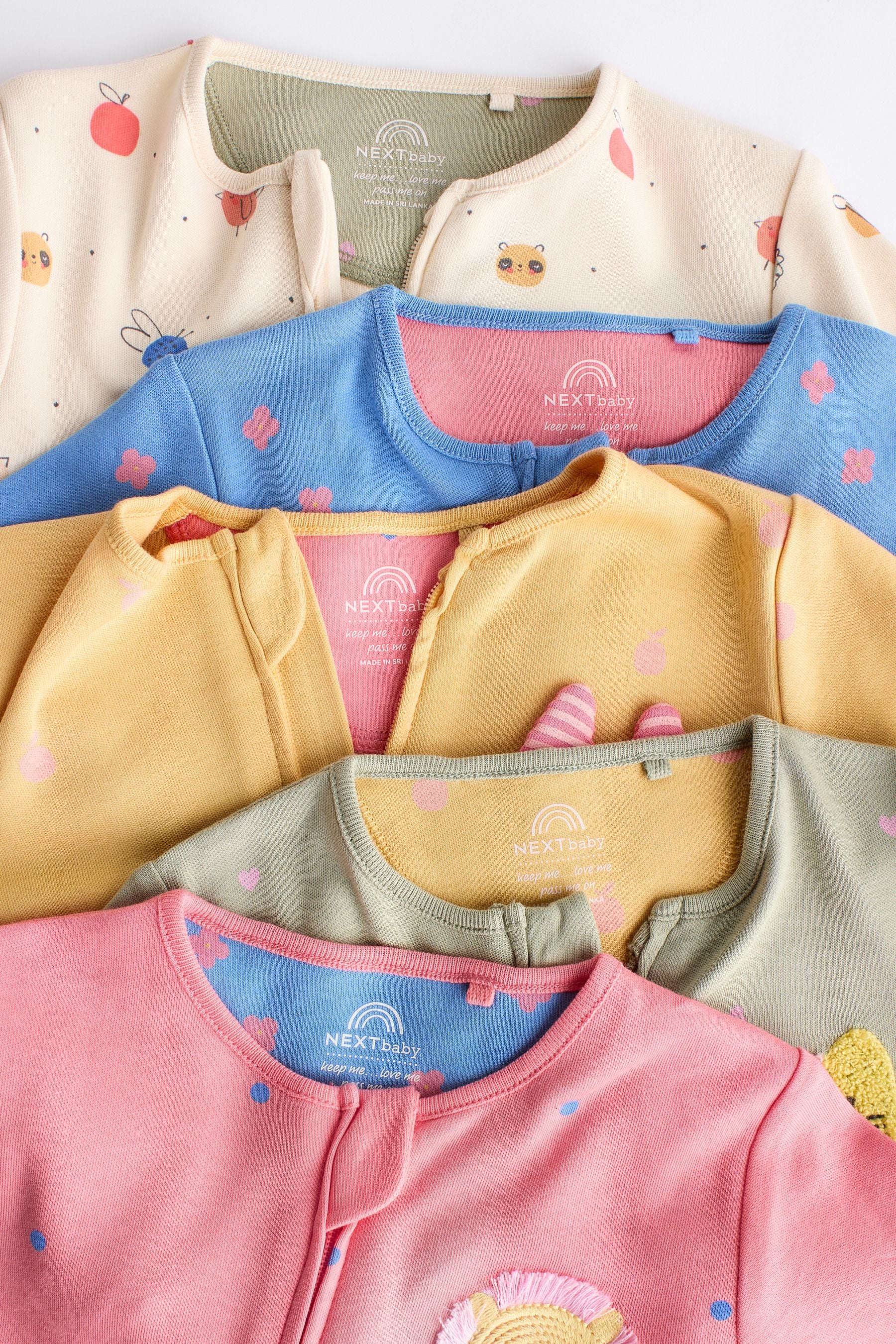 Multi Baby Footless Two Way Zipped 100% Cotton Sleepsuits 5 Pack (0mths-3yrs)