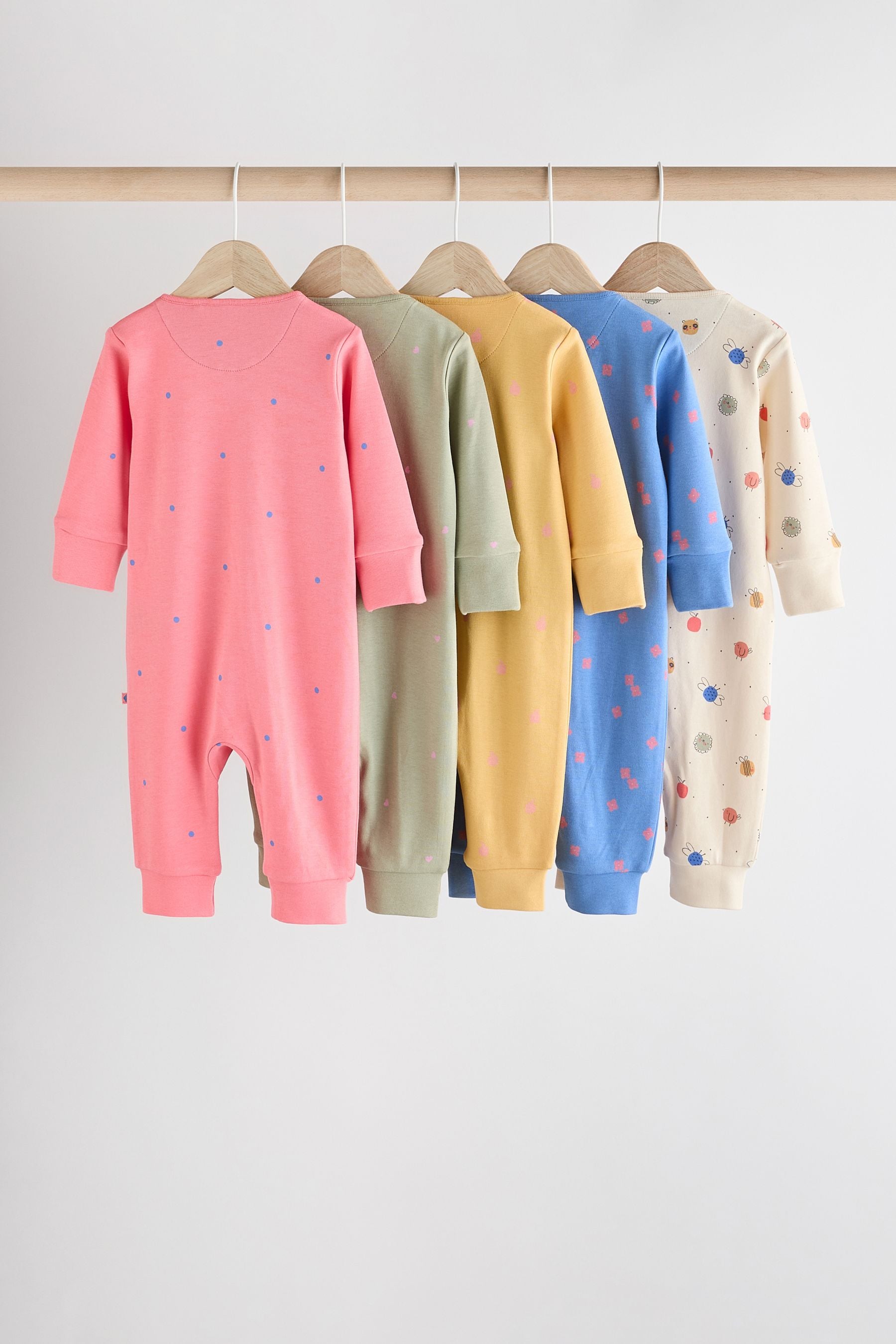 Multi Baby Footless Two Way Zipped Sleepsuits 5 Pack (0mths-3yrs)