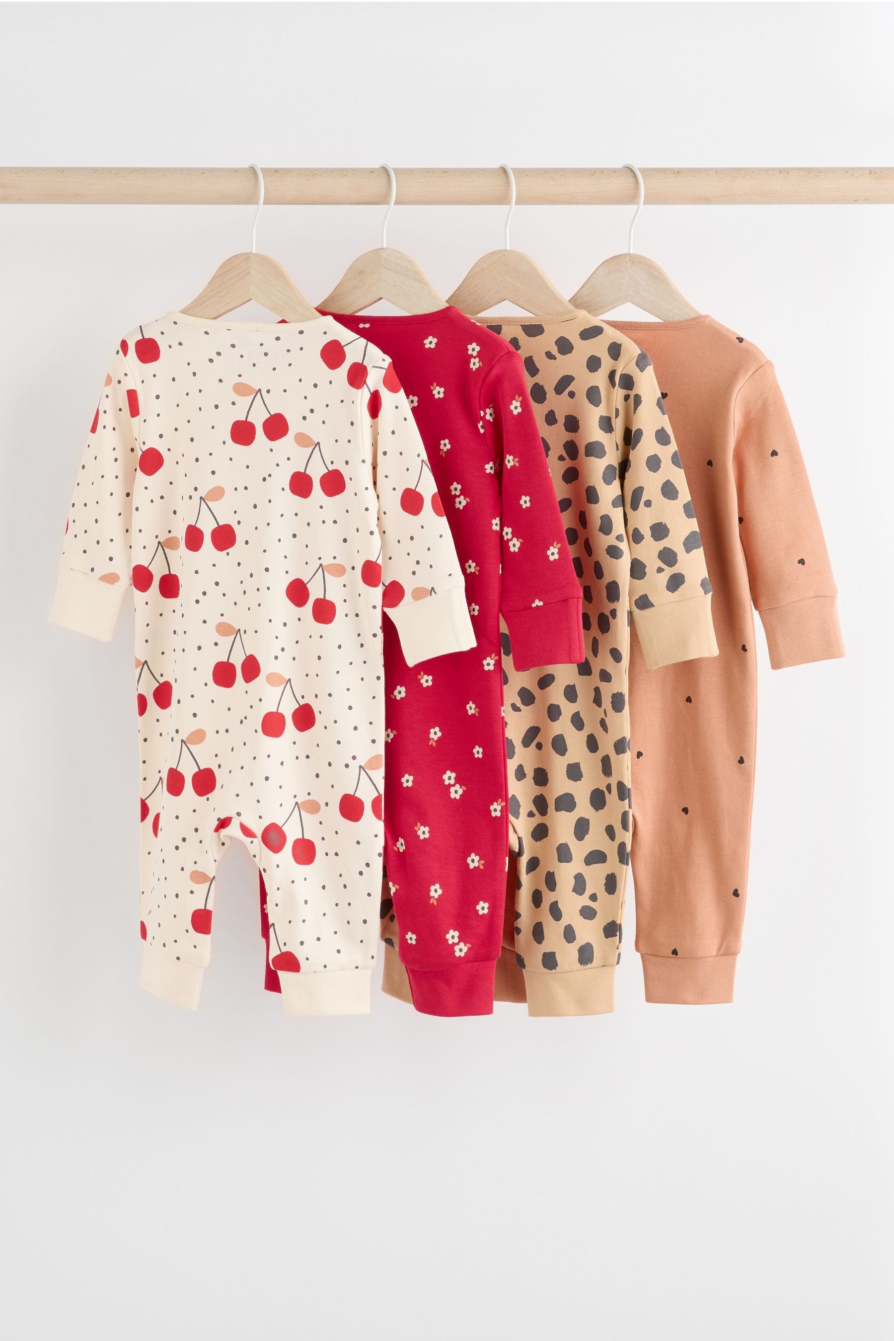 Red Cherry 4 Pack Two Way Zip Baby Sleepsuit (0mths-3yrs)