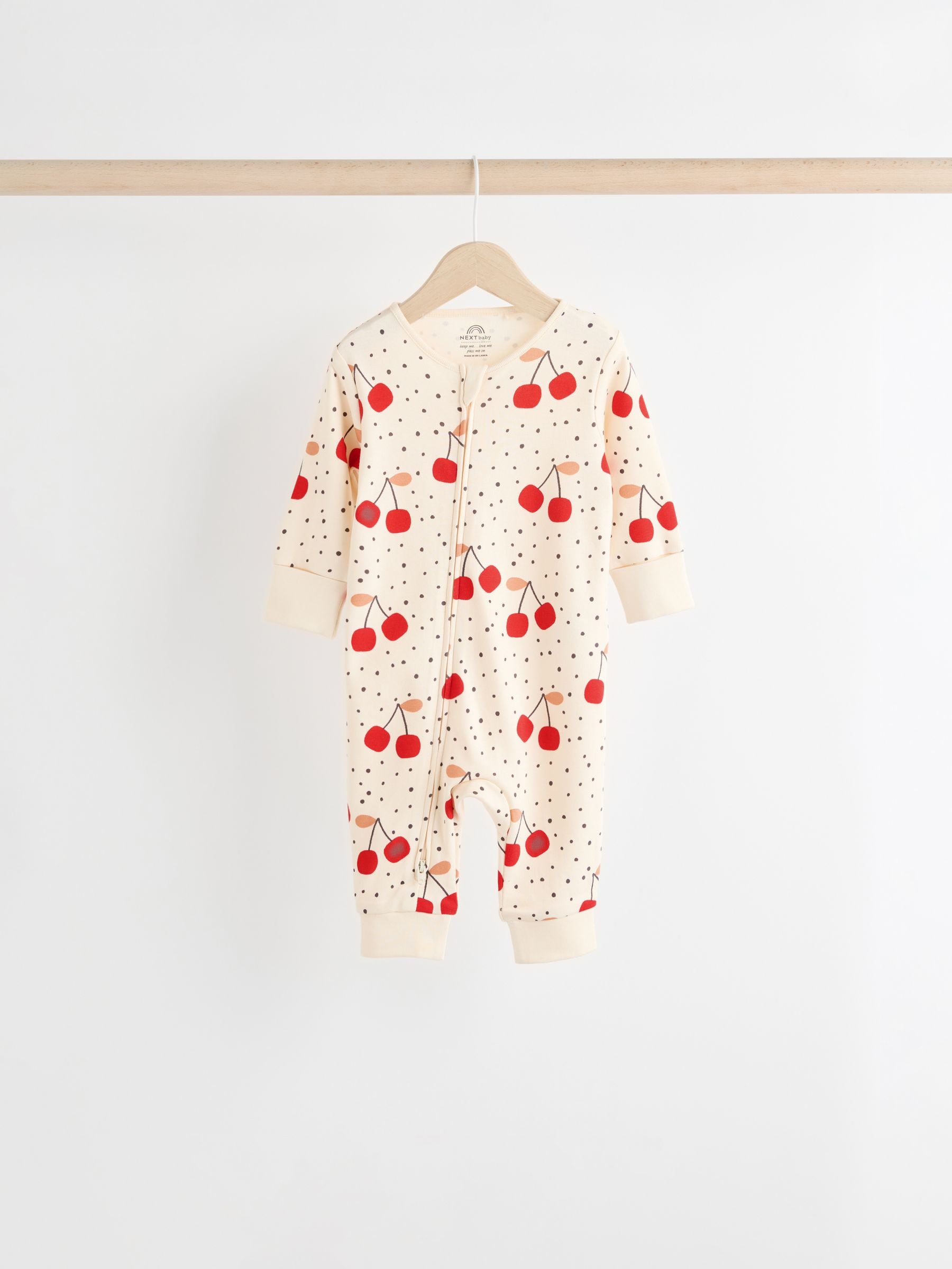 Red Cherry 4 Pack Two Way Zip 100% Cotton Baby Sleepsuits (0mths-3yrs)