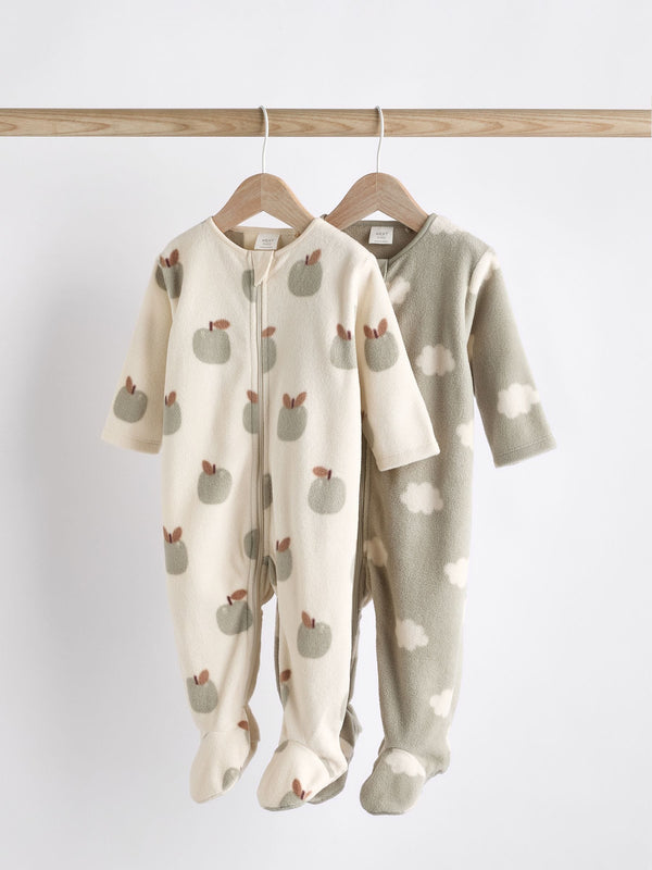 Sage Green 2 Pack Baby Microfleece Sleepsuits