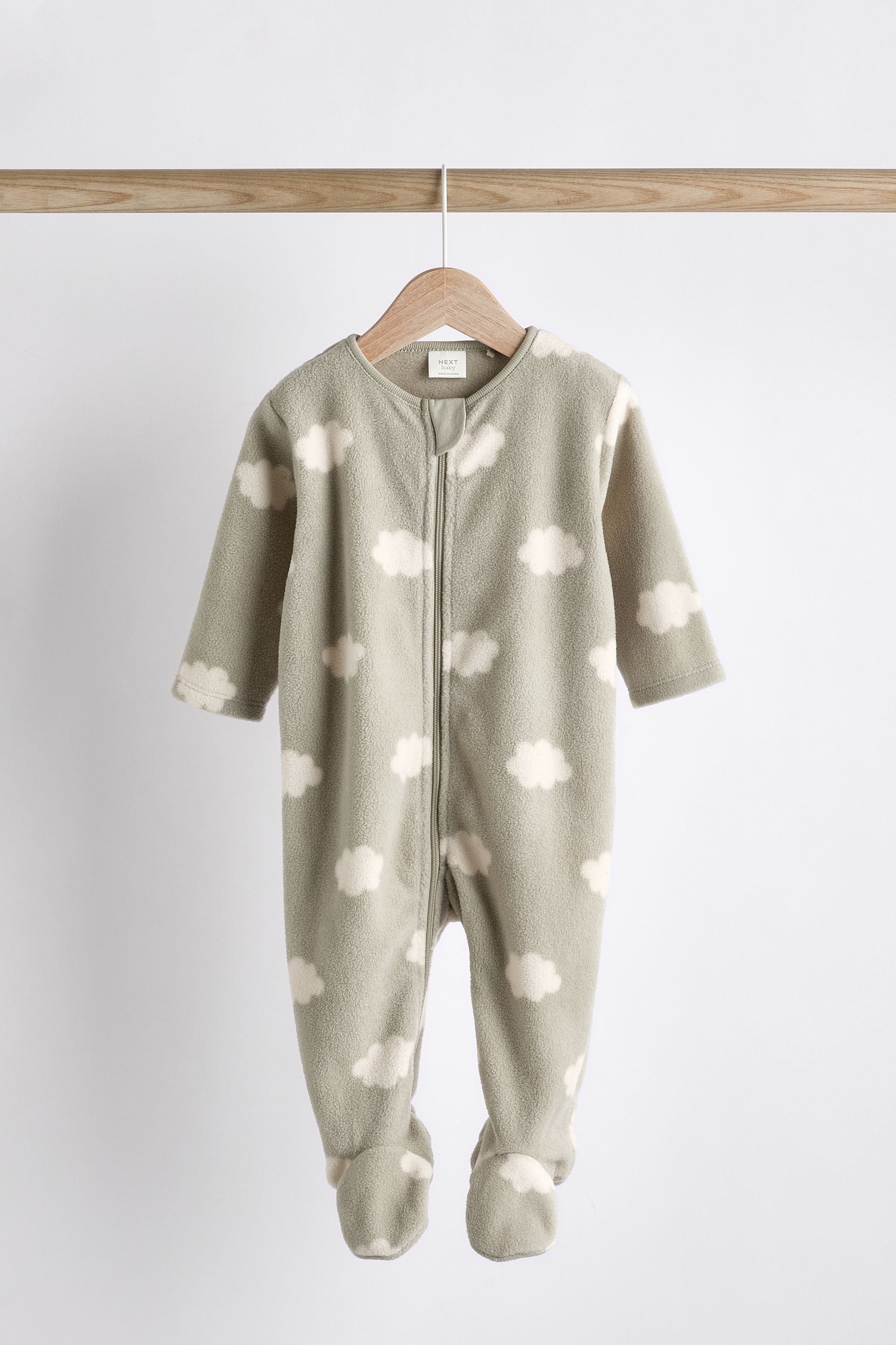 Sage Green 2 Pack Baby Microfleece Sleepsuits