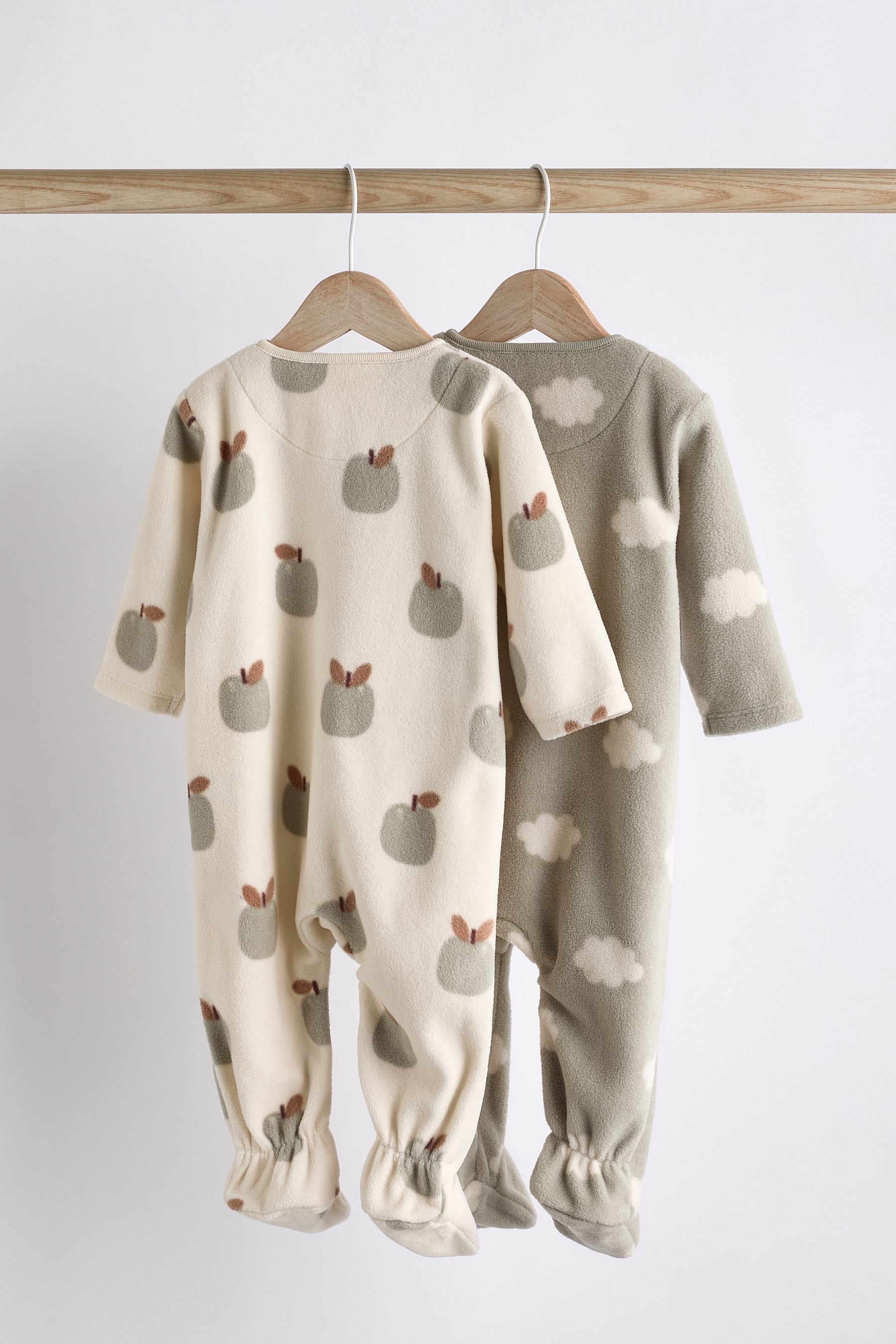 Sage Green 2 Pack Baby Microfleece Sleepsuits