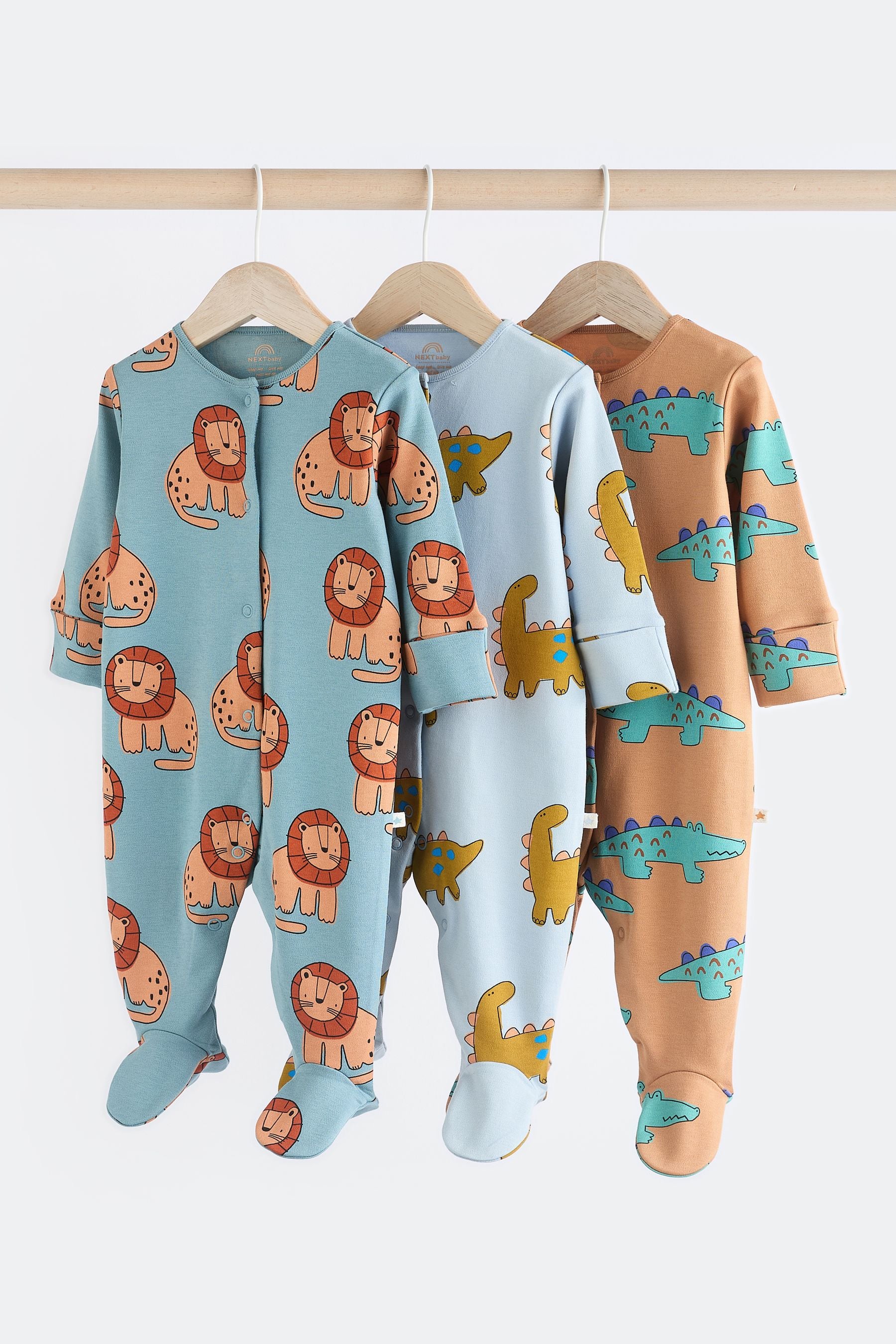 Blue/Green Character 3 Pack Baby Sleepsuits (0mths-3yrs)