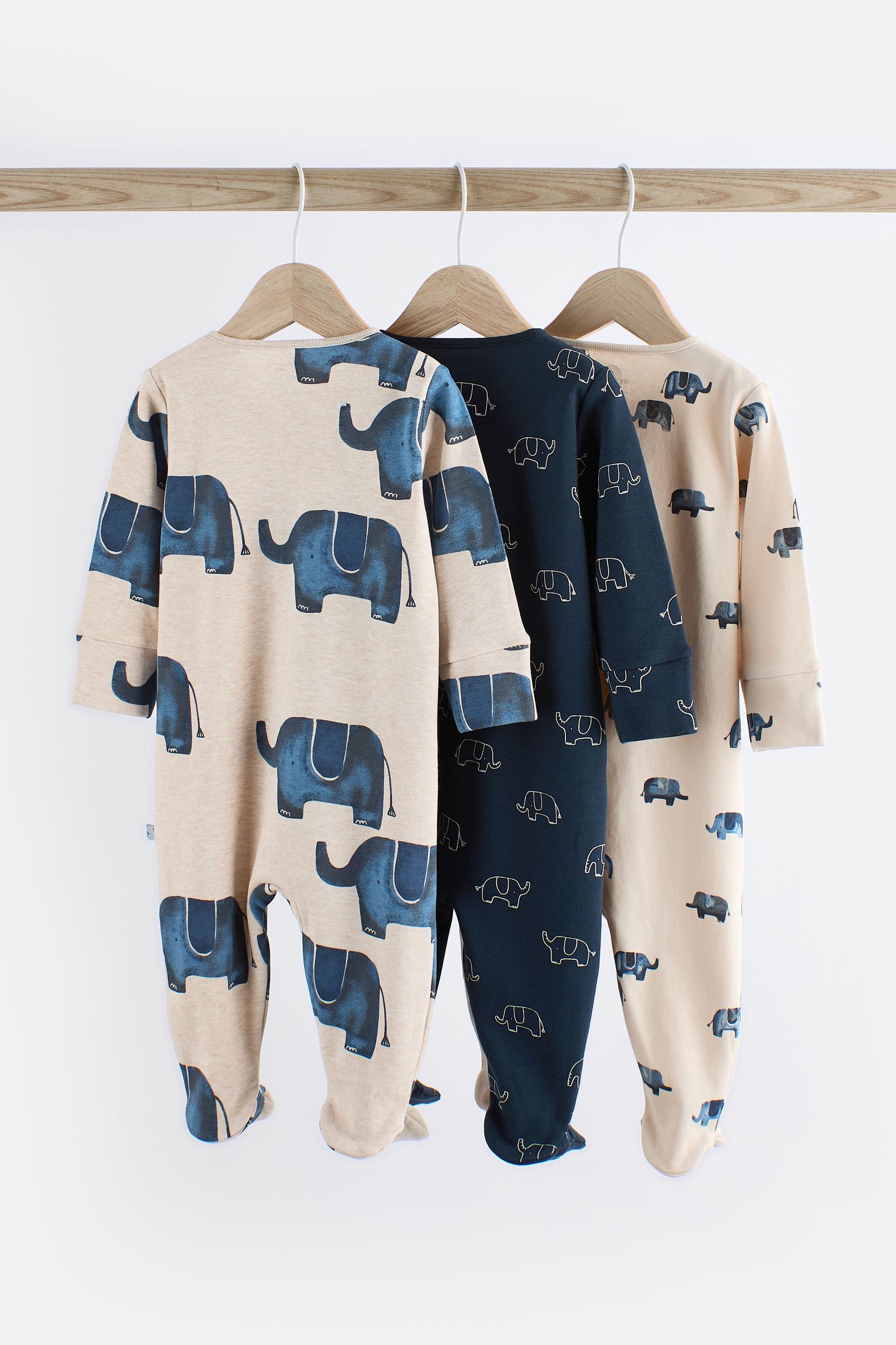 Blue Elephant Baby 2 Way Zip Sleepsuits 3 Pack (0mths-2yrs)