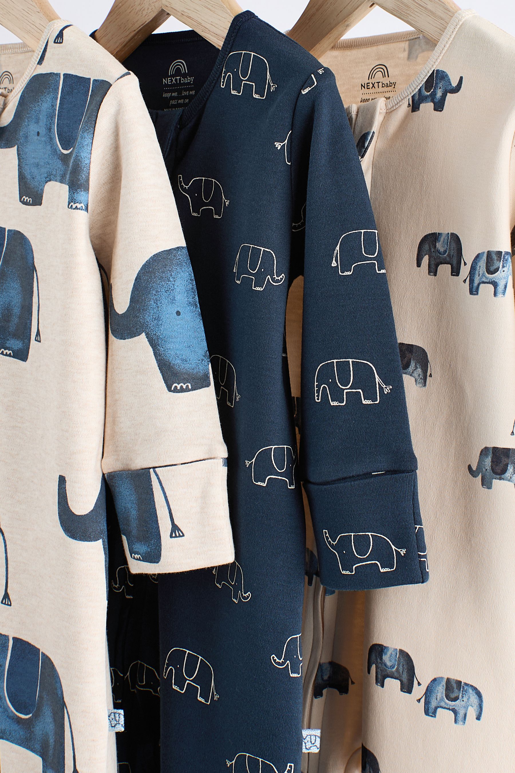 Blue Elephant Baby Sleepsuits 3 Pack (0mths-2yrs)