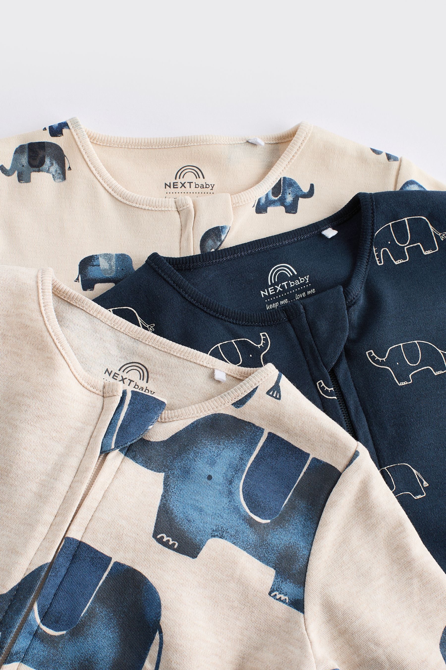 Blue Elephant Baby 2 Way Zip Sleepsuits 3 Pack (0mths-2yrs)