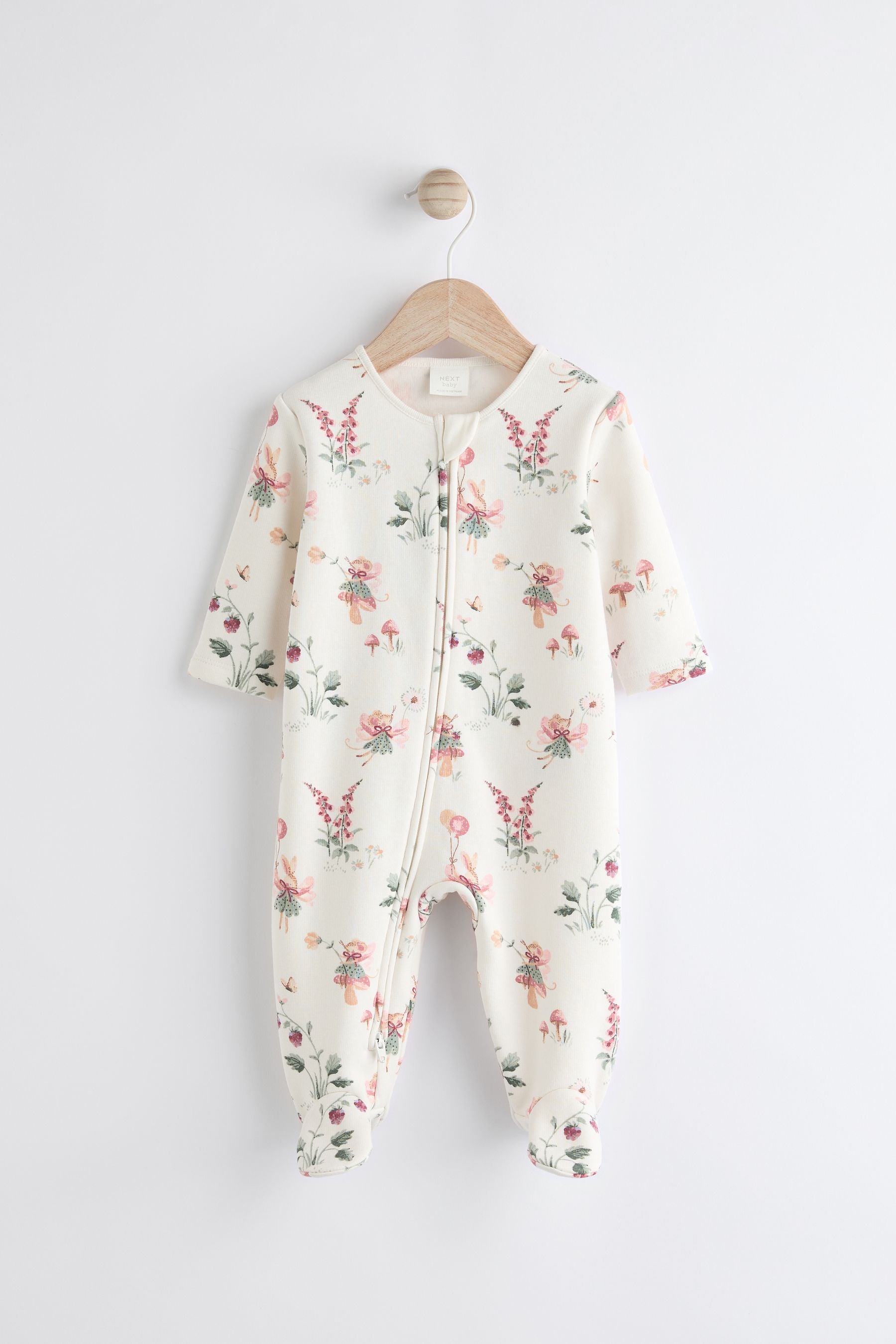 Ecru fairy Fleece Lined Baby Sleepsuit