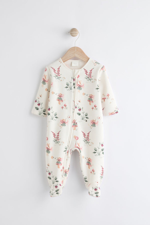 Ecru fairy Two Way Zip Fleece Lined Baby Sleepsuit