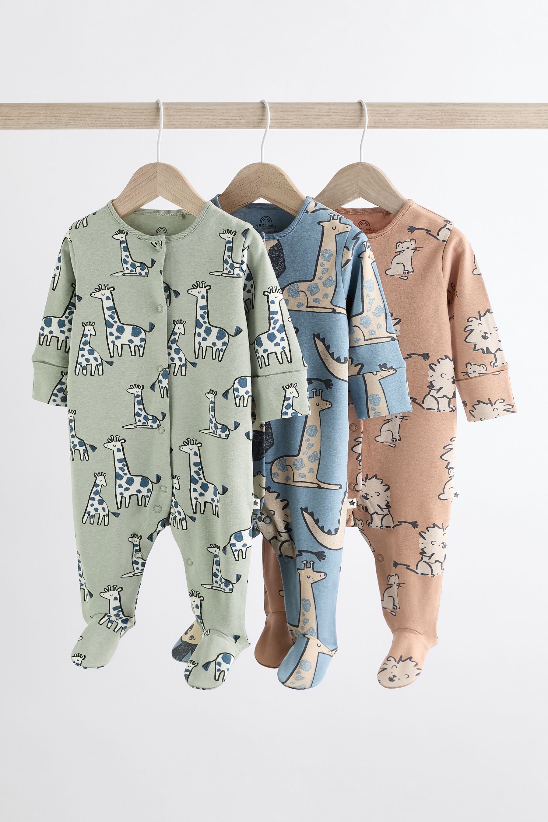 Neutral Animal Baby 100% Cotton Sleepsuits 3 Pack (0mths-3yrs)