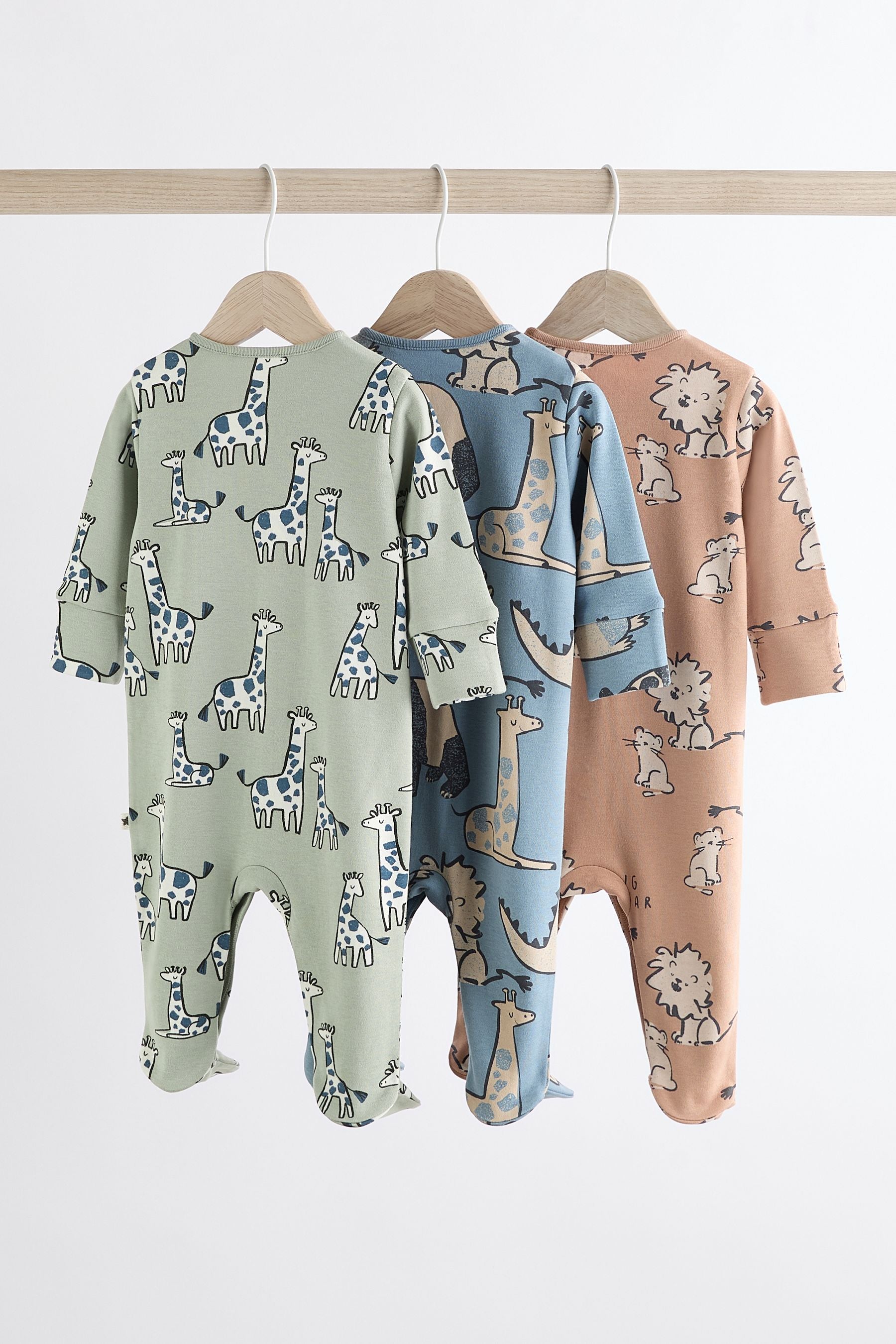 Neutral Animal 3 Pack Baby Sleepsuits (0mths-3yrs)