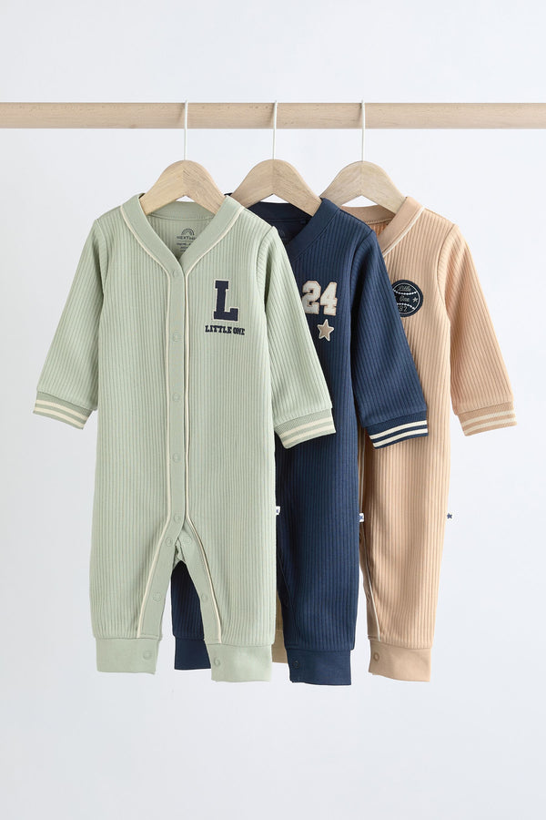 Green/Navy 3 Pack Baby Footless Sleepsuit (0mths-3yrs)