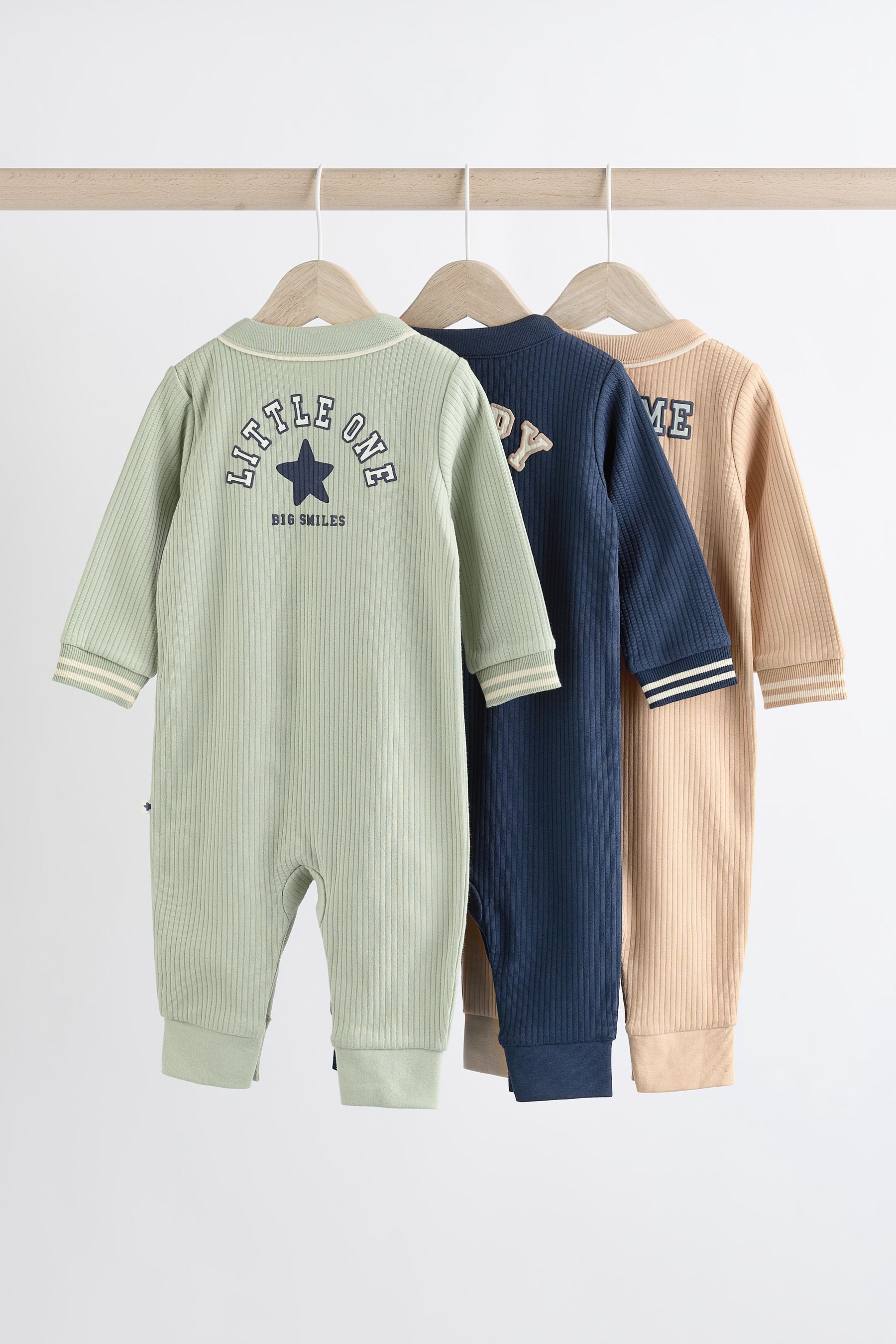 Green/Navy 3 Pack Baby Footless Sleepsuit (0mths-3yrs)