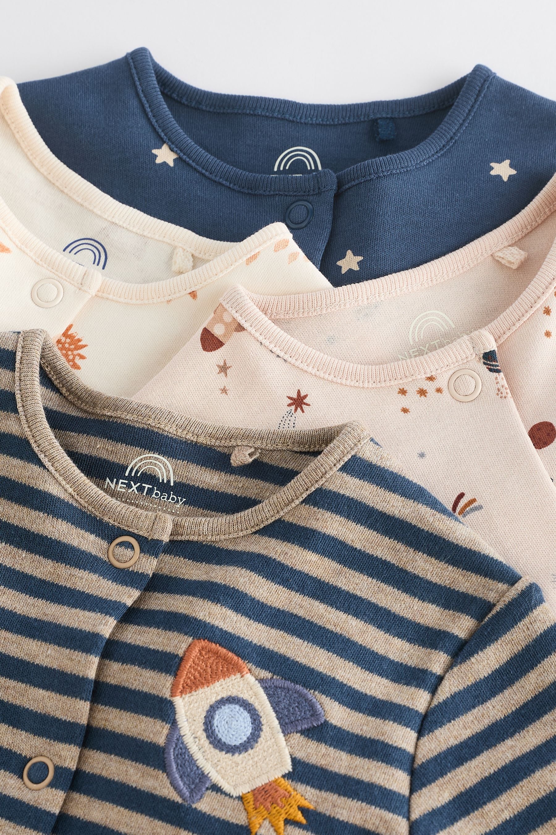 Neutral Space Print Baby 100% Cotton Sleepsuits 4 Pack (0mths-2yrs)