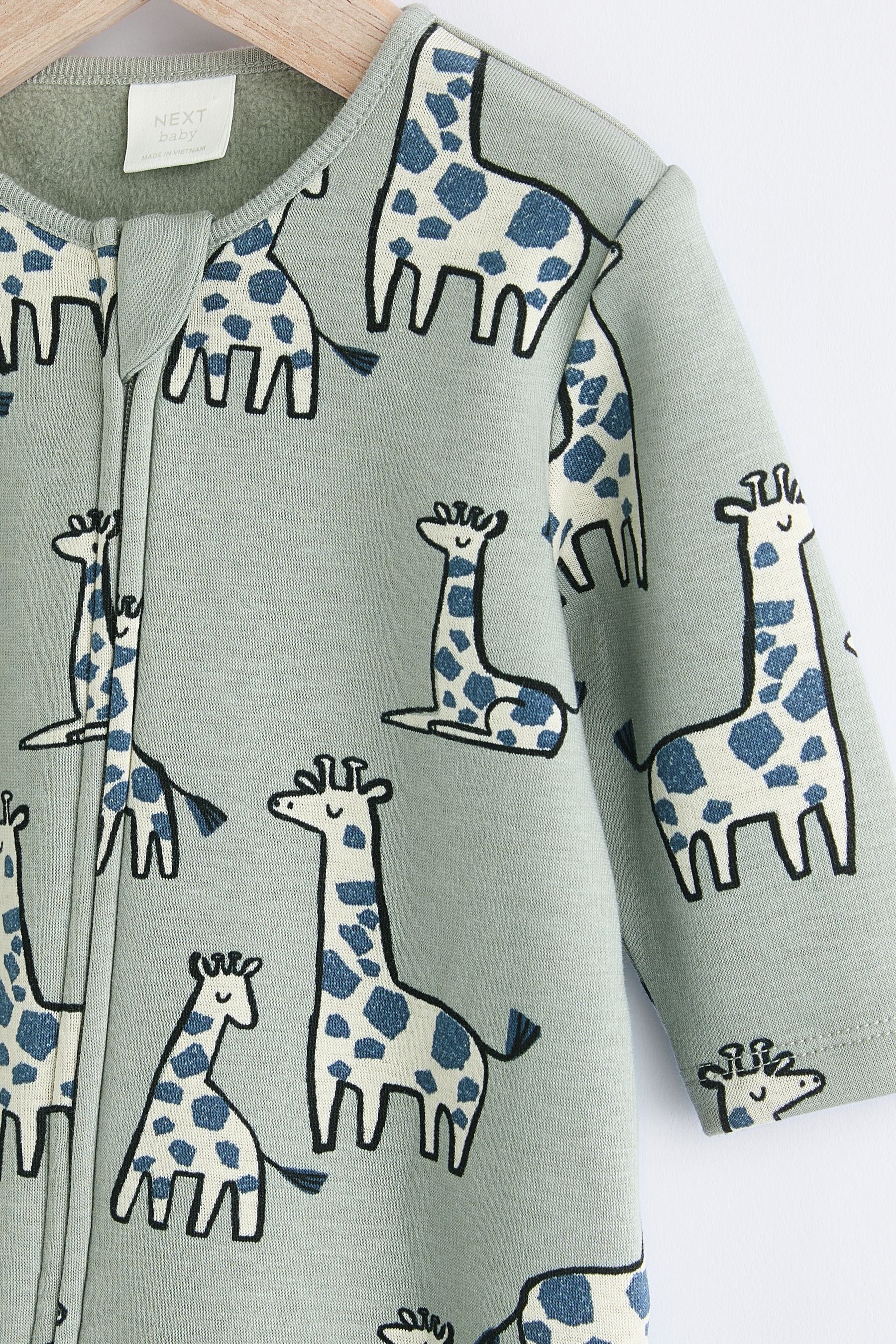 Green Giraffe Two Way Zip Fleece Lined Baby Sleepsuit