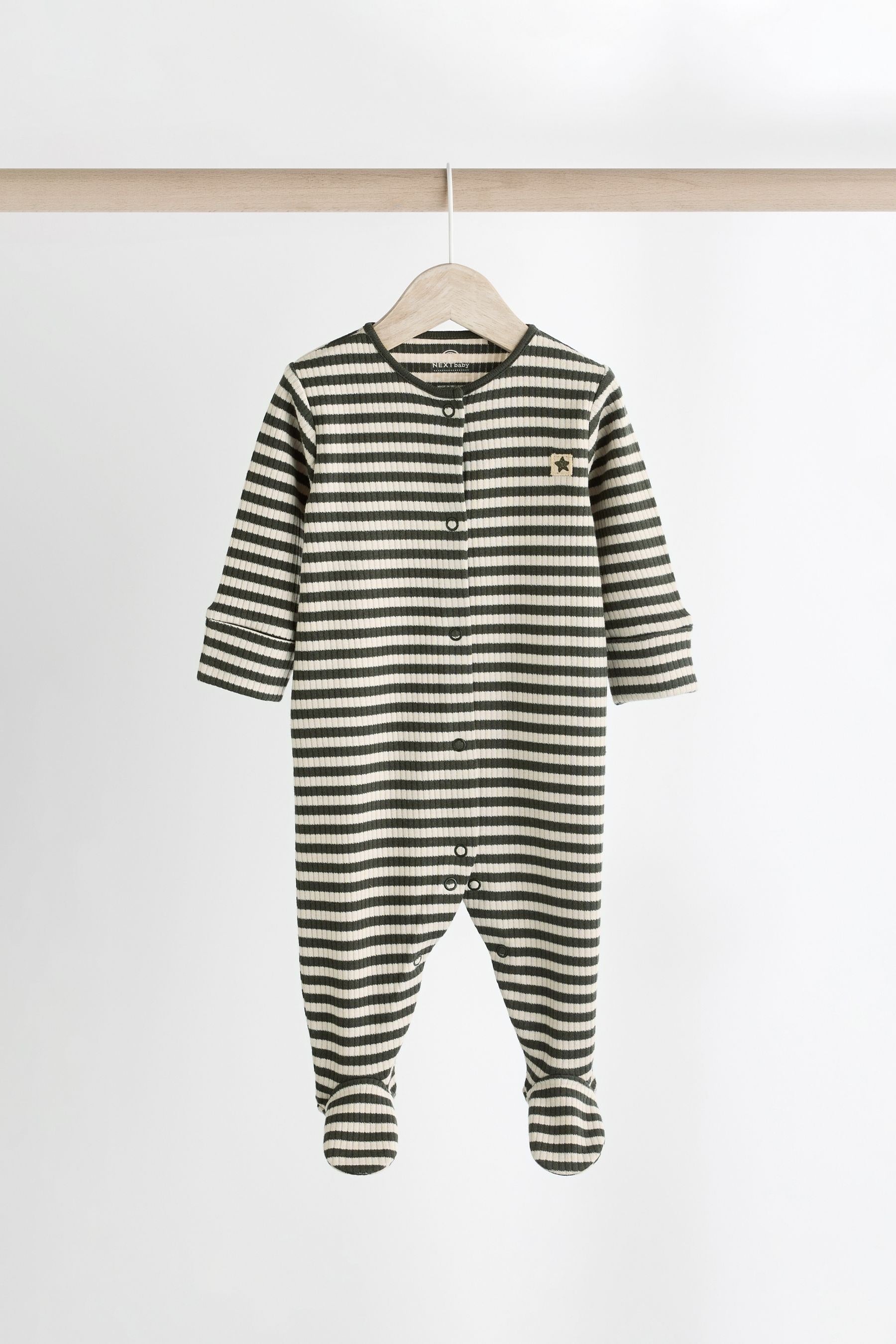 Black and Cream Baby Sleepsuit 3 Pack (0mths-2yrs)