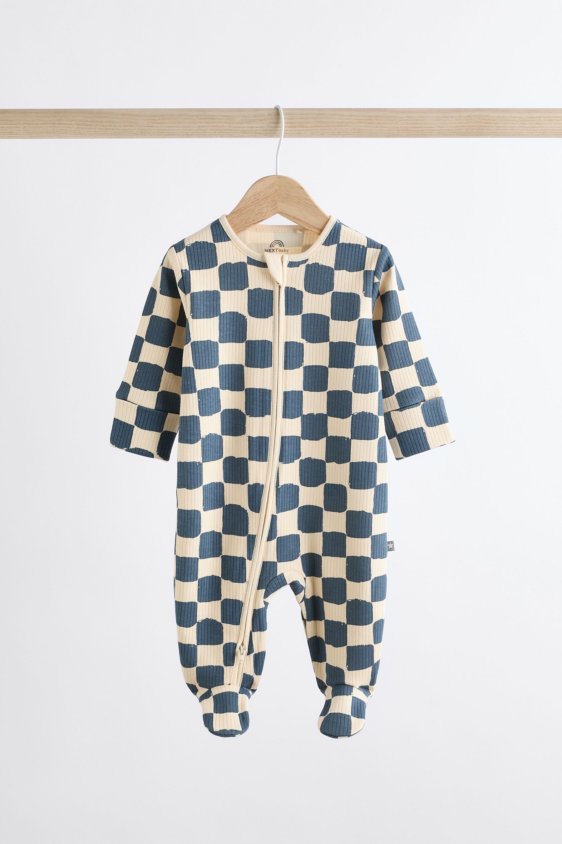 Checkerboard Baby 2 Way Zip Sleepsuits 3 Pack (0mths-2yrs)