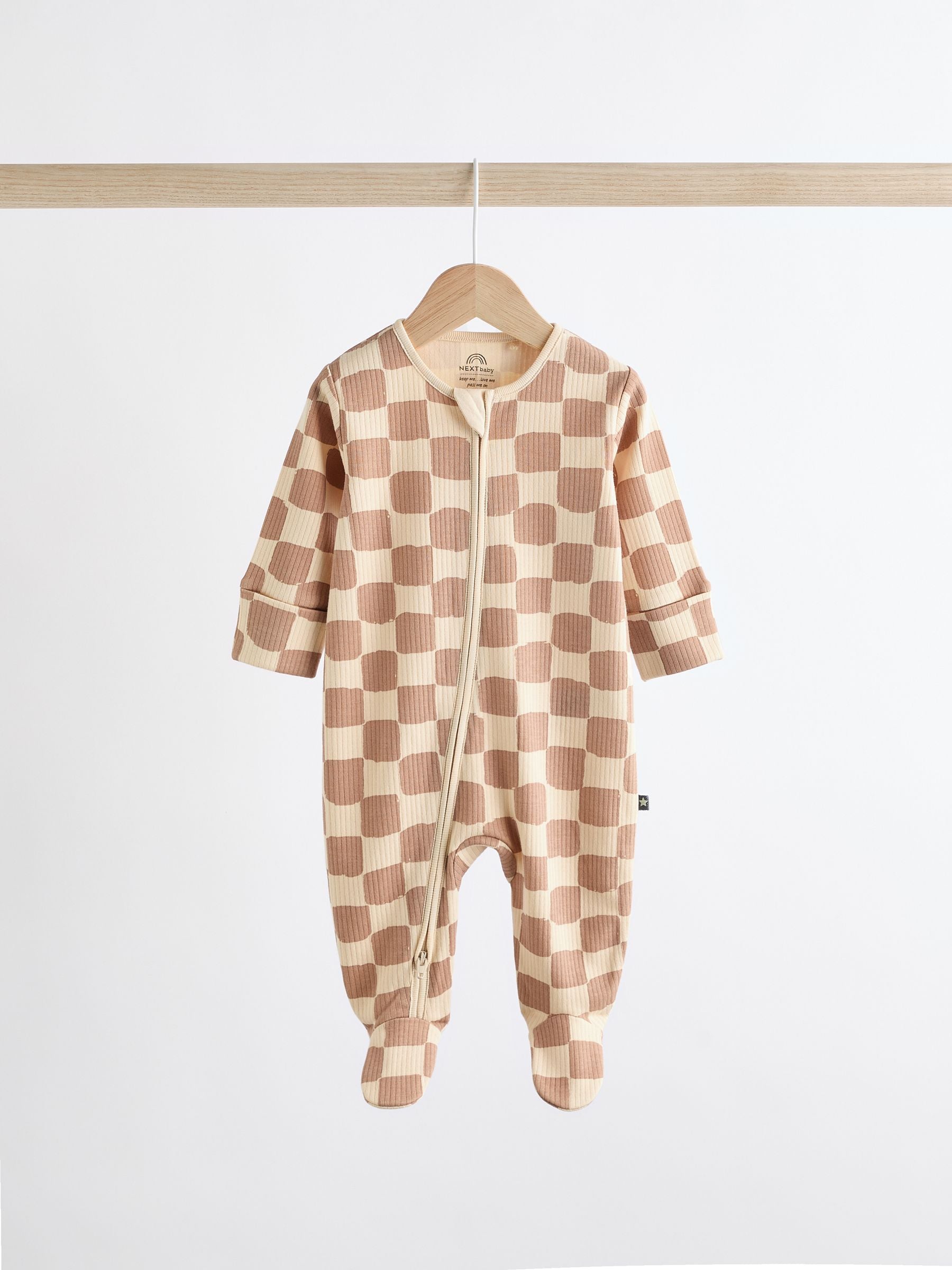 Checkerboard Baby 2 Way Zip 100% Cotton Sleepsuits 3 Pack (0mths-2yrs)