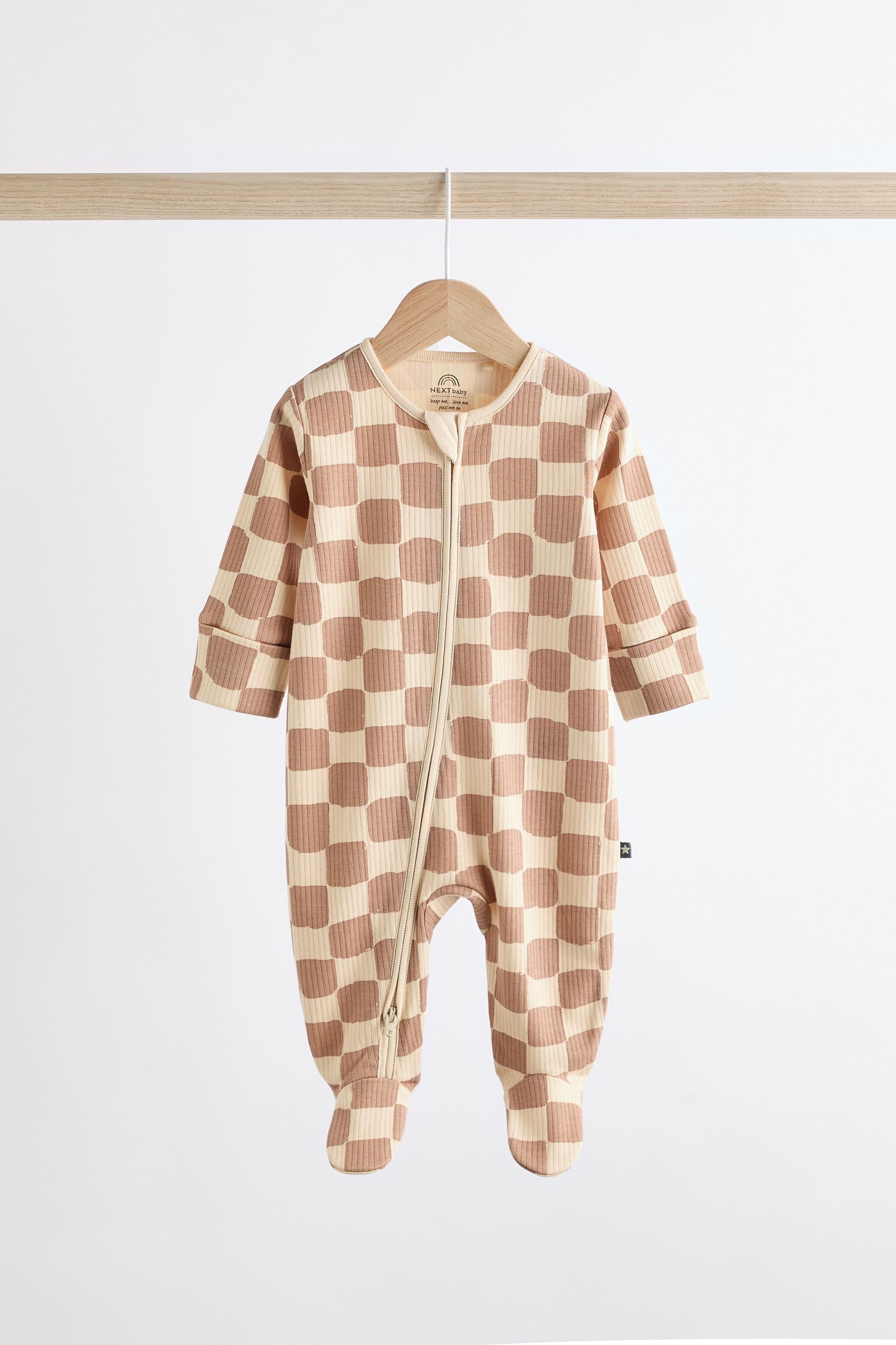 Checkerboard Baby 2 Way Zip Sleepsuits 3 Pack (0mths-2yrs)