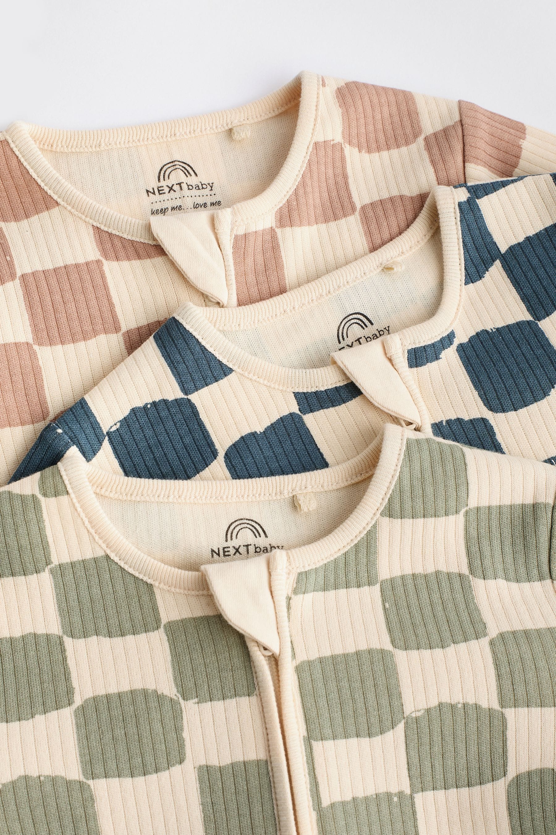 Checkerboard Baby 2 Way Zip Sleepsuits 3 Pack (0mths-2yrs)