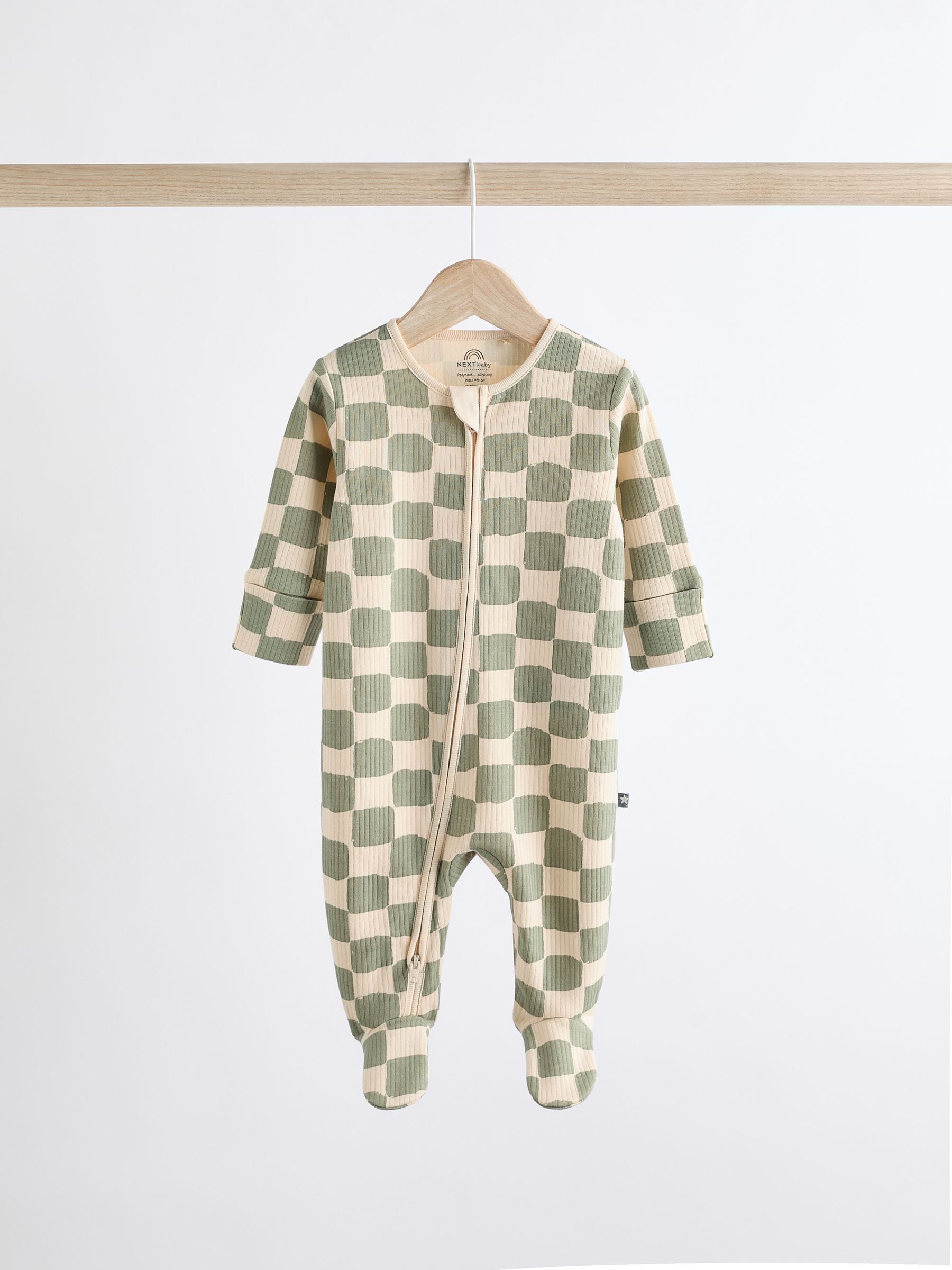 Checkerboard Baby 2 Way Zip 100% Cotton Sleepsuits 3 Pack (0mths-2yrs)